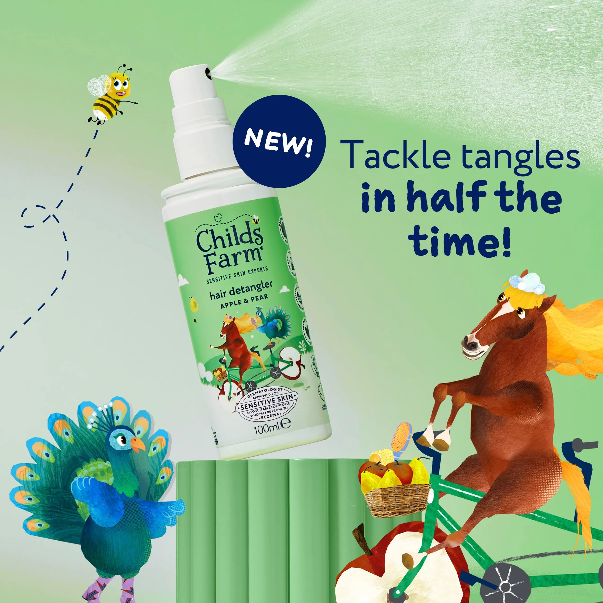 Childs Farm Spray démêlant 3 en 1 pour cheveux Protection thermique Parfum pomme et poire 100 ml