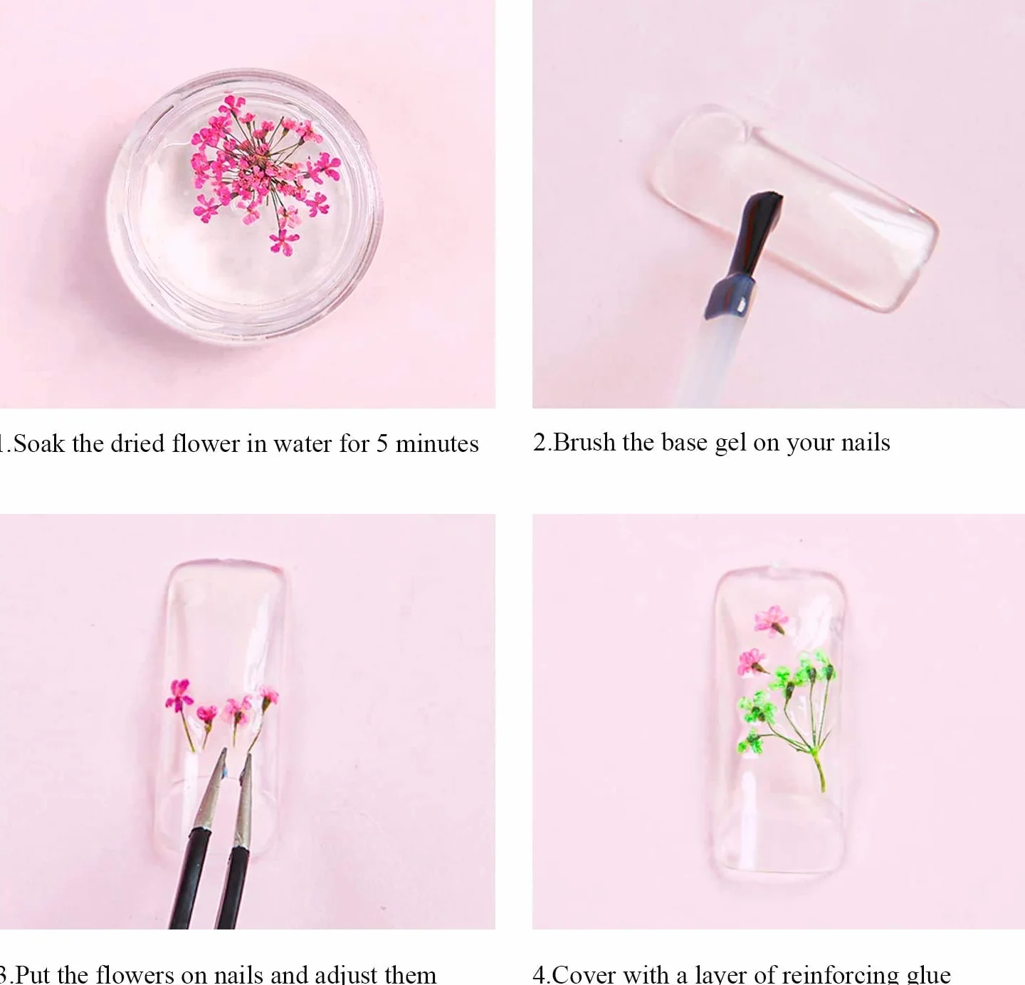 KAHEIGN 96 Pièces Fleur Séchée pour Ongles, 3D Nail Art Véritable Fleur Séchée Manucure Décoration
