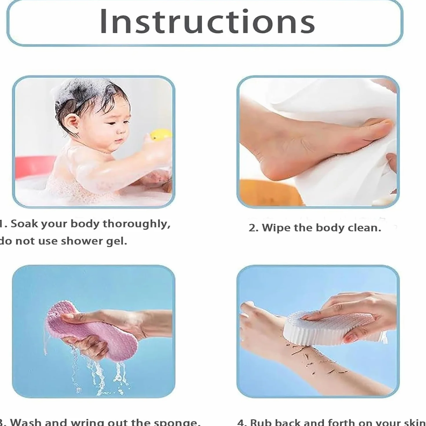 Lot de 2 éponges de bain exfoliantes réutilisables pour peaux mortes