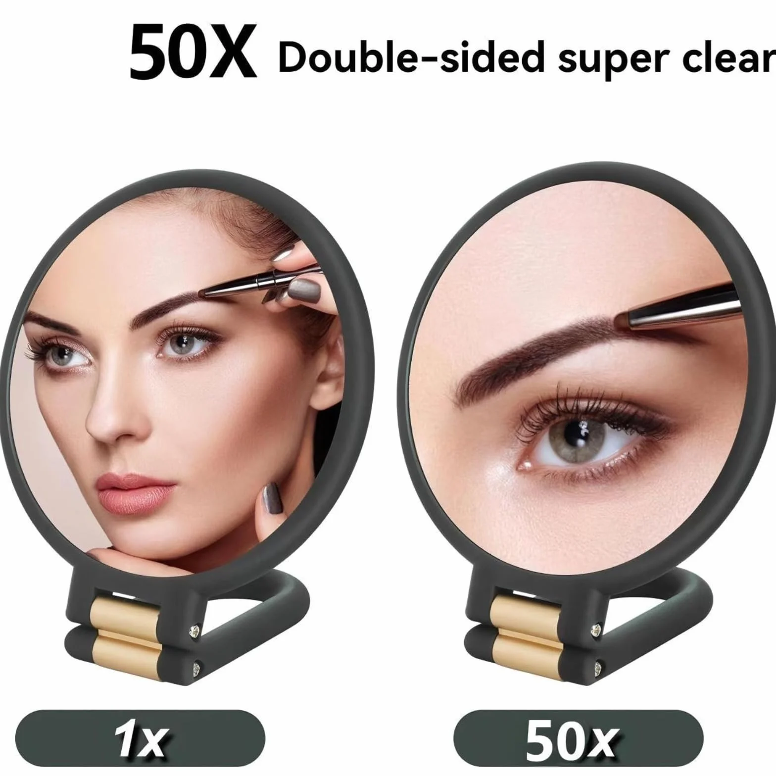 Miroir Grossissant de Maquillage x50, Double Face Portable Mural avec Poignée Réglable 360°