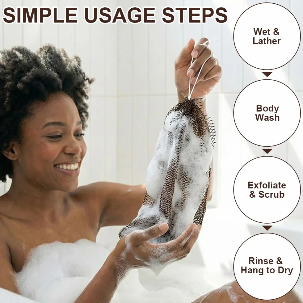HOTUT 3 Pièces Filet à Bain Africain Exfoliant, Serviette Dos, Éponge Gommage Corporelle, Dead Skin Remover
