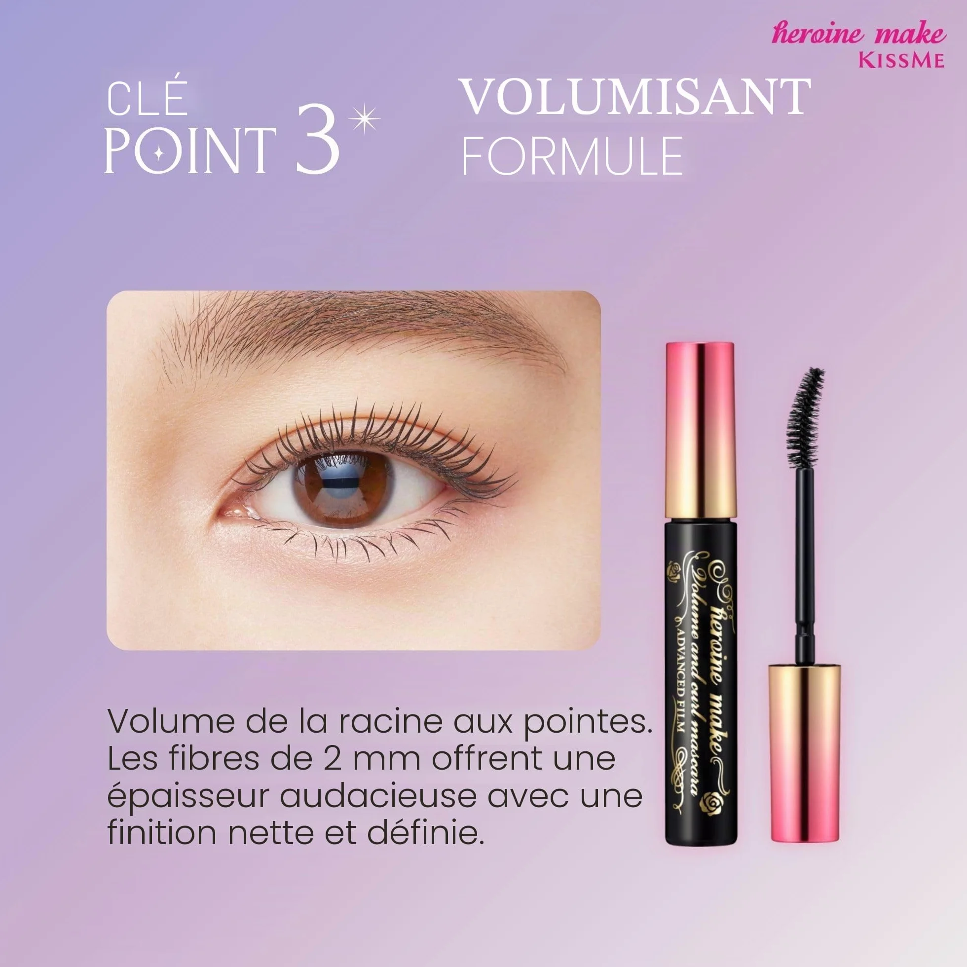 HEROINE MAKE Kissme Mascara Volume & Curl Advanced Film, Tubing, Imperméable et Longue Durée, Volumisant et Bouclé, Brosse Courbe, 6 Sérums Naturels, Fabriqué au Japon 1 EA