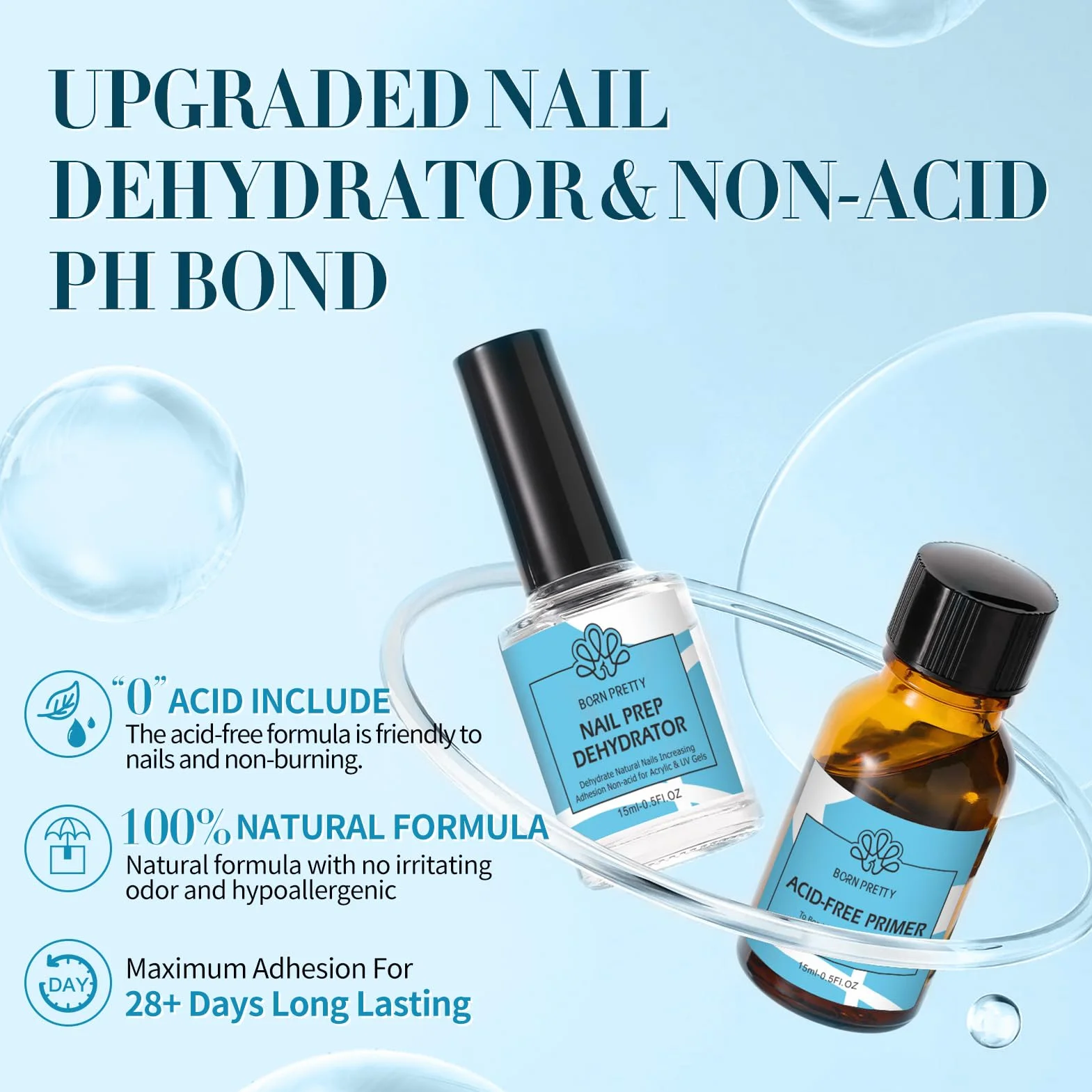 BORN PRETTY Primer Ongle Gel UV Déshydrateur Kit Vernis Semi Permanent 15 ml 2pcs