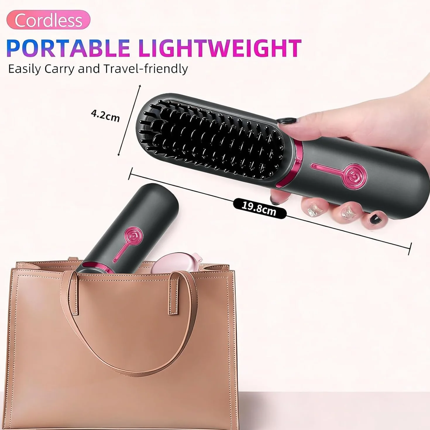 Brosse Lissante pour Cheveux, Lisseur Cheveux Céramique, (Gris) | Portable Sans Fil PTC Chauffage Lisseur, 3 RéGlages De TempéRature, Céramique Anti-BrûLure, pour Voyage & Powerbank