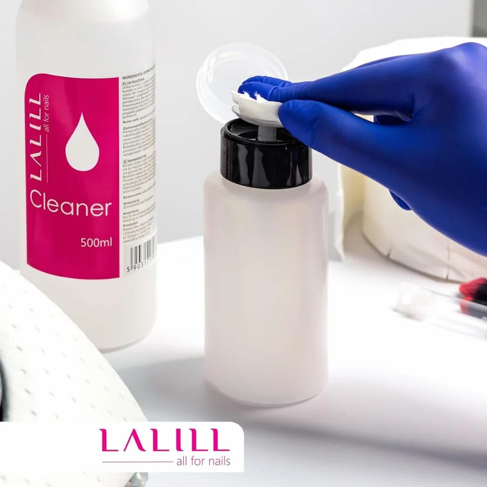 LALILL Cleaner Ongles Dégraissant 500ml Kit - Nettoyant pour Ongles avec Flacon Pompe 200ml, 500 Pads et Brosse
