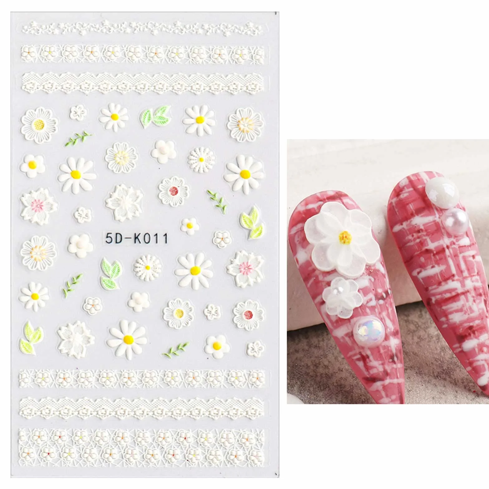 3D Fleur Stickers Ongles Nail Art Autocollants Autoadhésif 5D Deco Ongle Manucure 5 Feuilles
