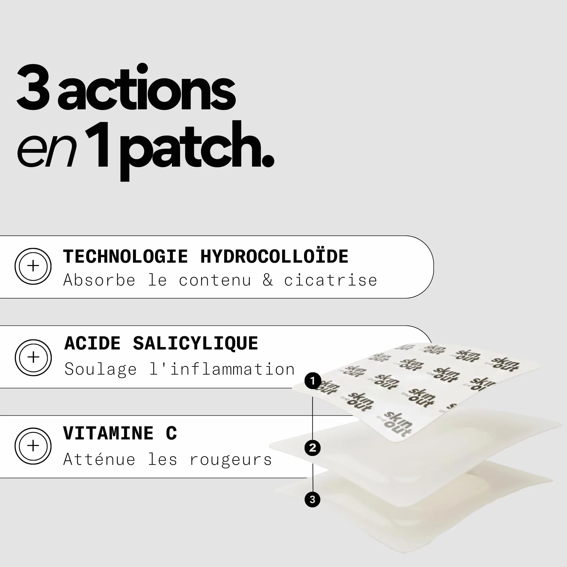 Patchs Boutons XL Hydrocolloïdes Visage Corps Grandes Zones Réduit Boutons Inflammation Vitamine C Acide Salicylique Vegan
