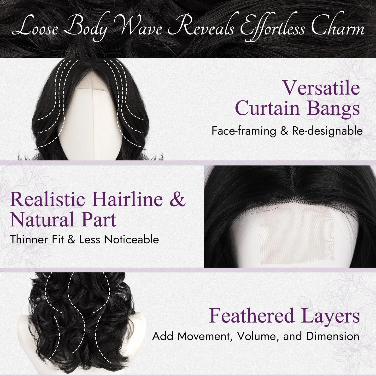 BARSDAR Courte Ondulée Noir Perruque, Shoulder Longueur Noir Perruque pour Femmes Courte Wave Textured Layered Perruques avec Face-Framing Curtain Bangs Synthétiques D'aspect Naturel Perruques Party