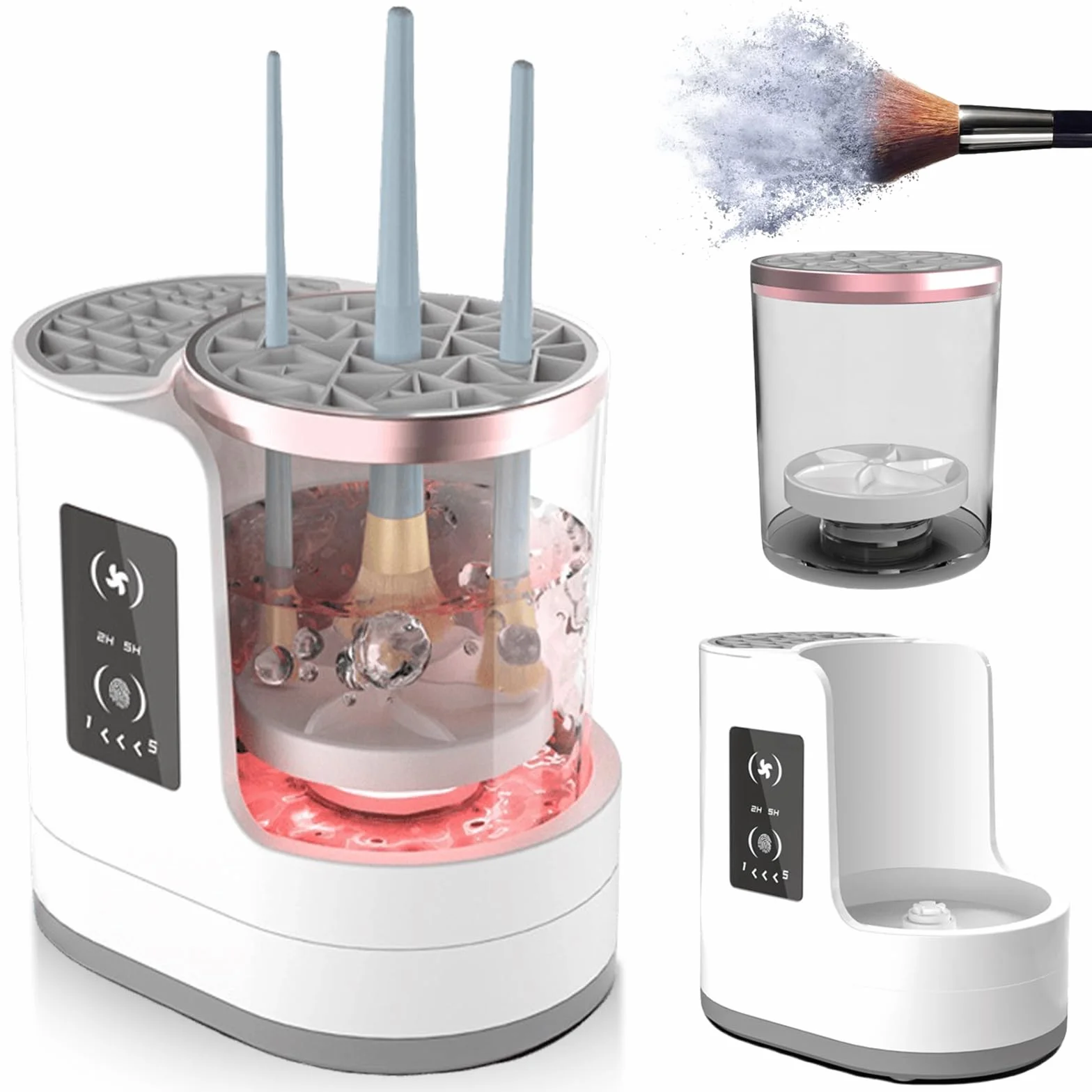 Nettoyeur et séchoir électrique pour pinceaux de maquillage : nettoyeur de pinceaux de maquillage multifonction avec fonction de lavage et de séchage à l'air programmée, pour tous les types de