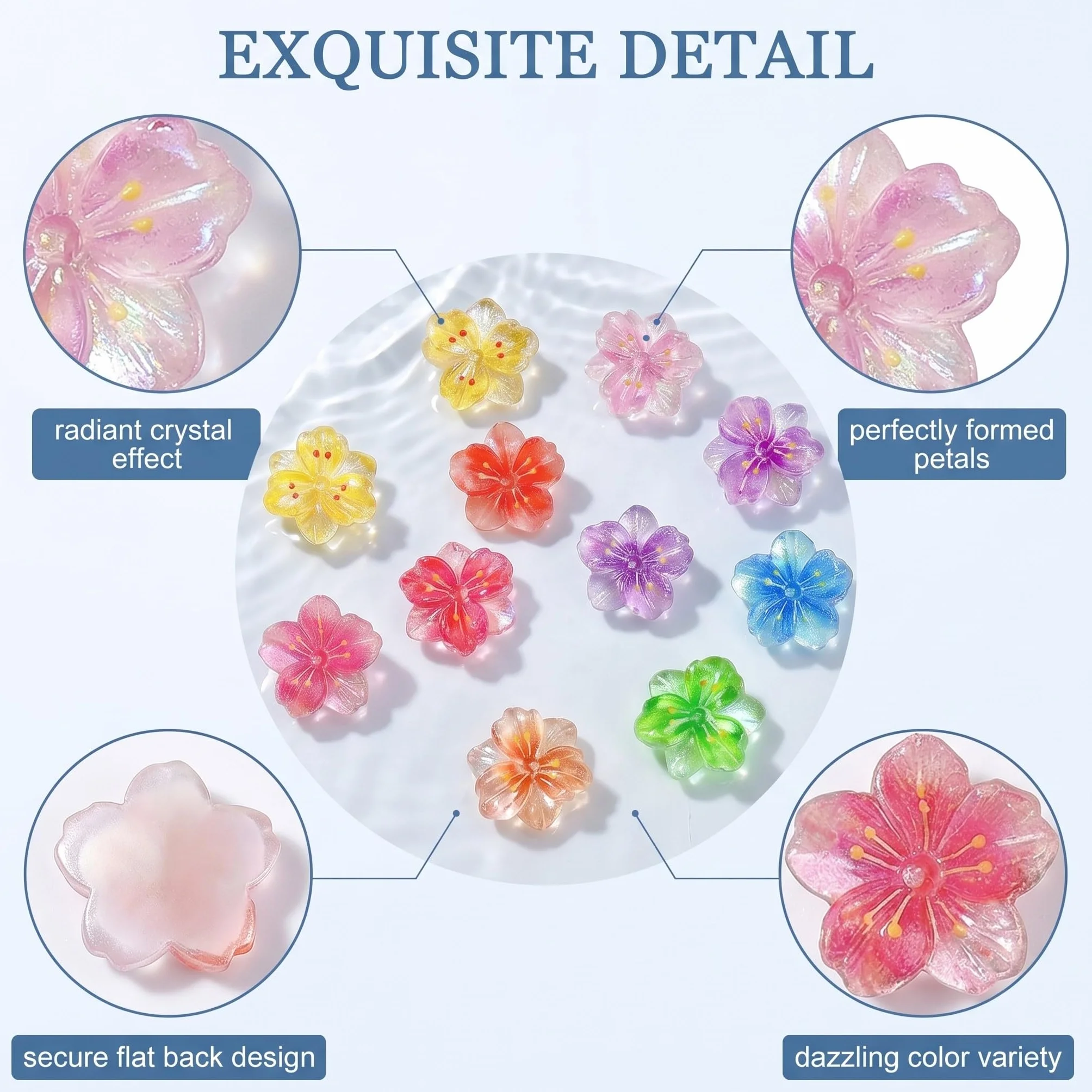 60 Pièces Charms Ongles Fleur 3D, Nail Art Strass Transparents Style Hawaïen, Décoration Ongle Résine pour Manucure Été
