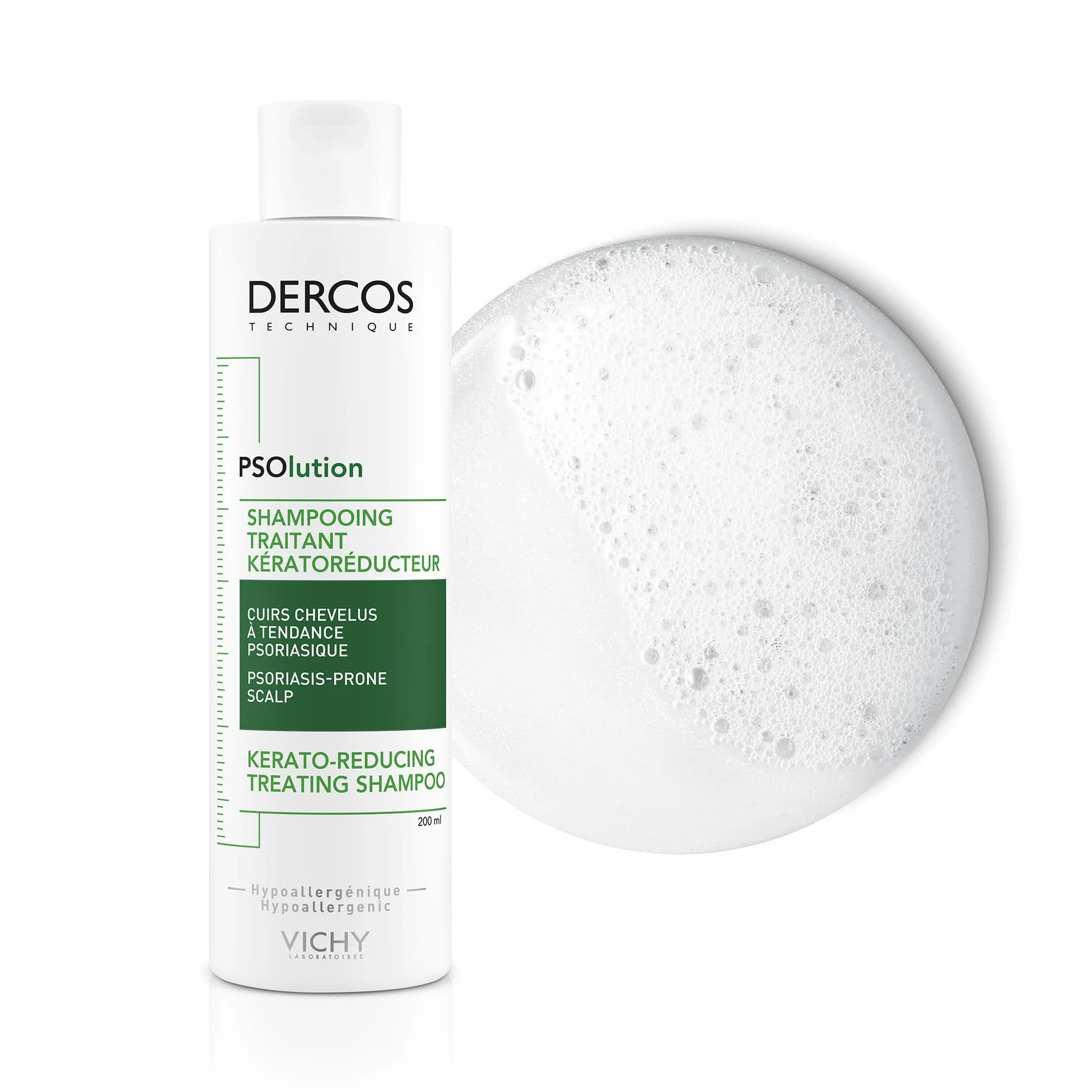 VICHY DERCOS PSOlution Shampooing Traitant Kératoréducteur Anti-Squames Anti-Démangeaisons Urée 5 % Acide Salicylique 2 % 200 ml
