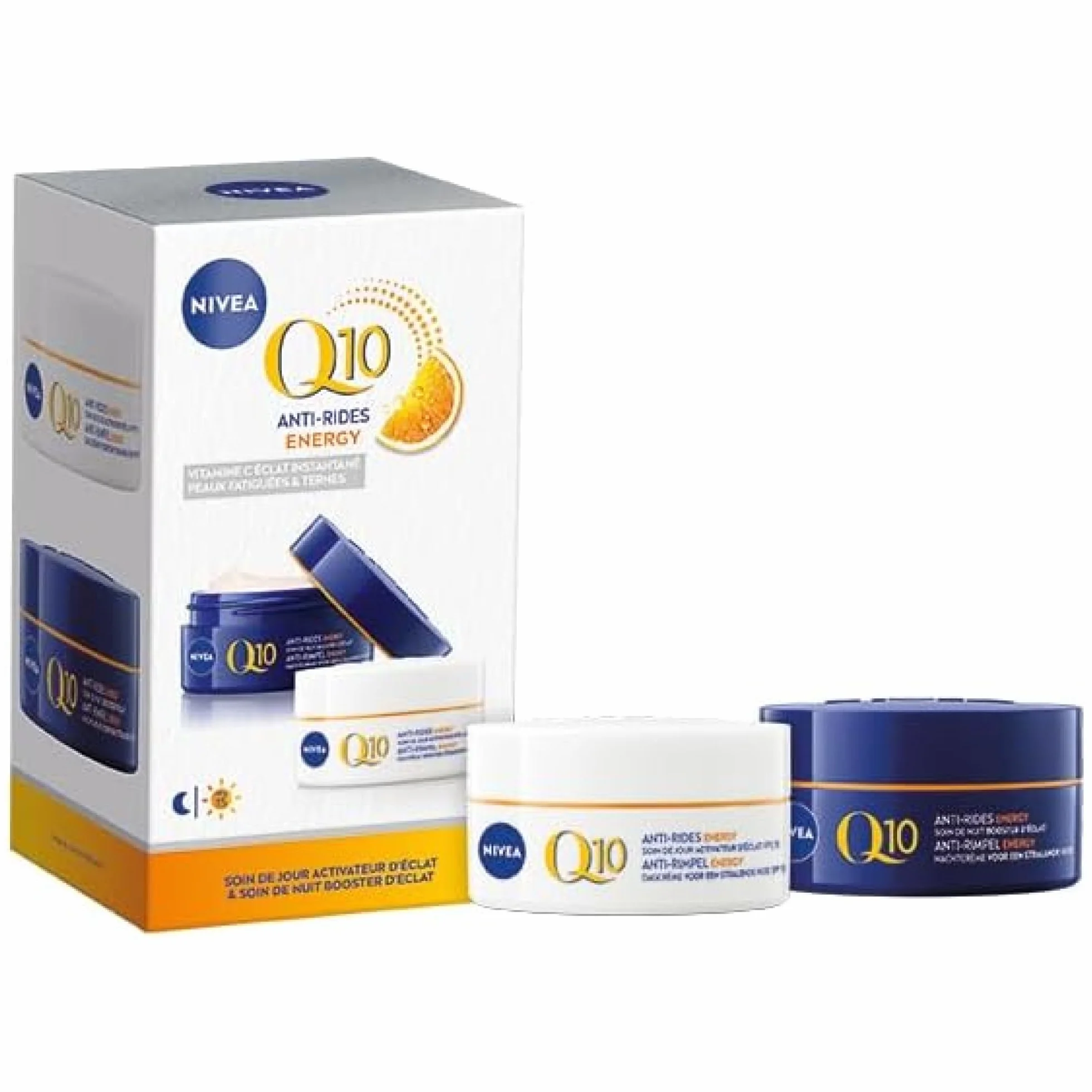 NIVEA Coffret Visage Q10 Energy (1 x 1 pce) - Soins visage anti-rides - Routine crème hydratante visage et éclat à la Vitamine C - Crème jour FPS15 + crème nuit énergisante peaux ternes & fatiguées