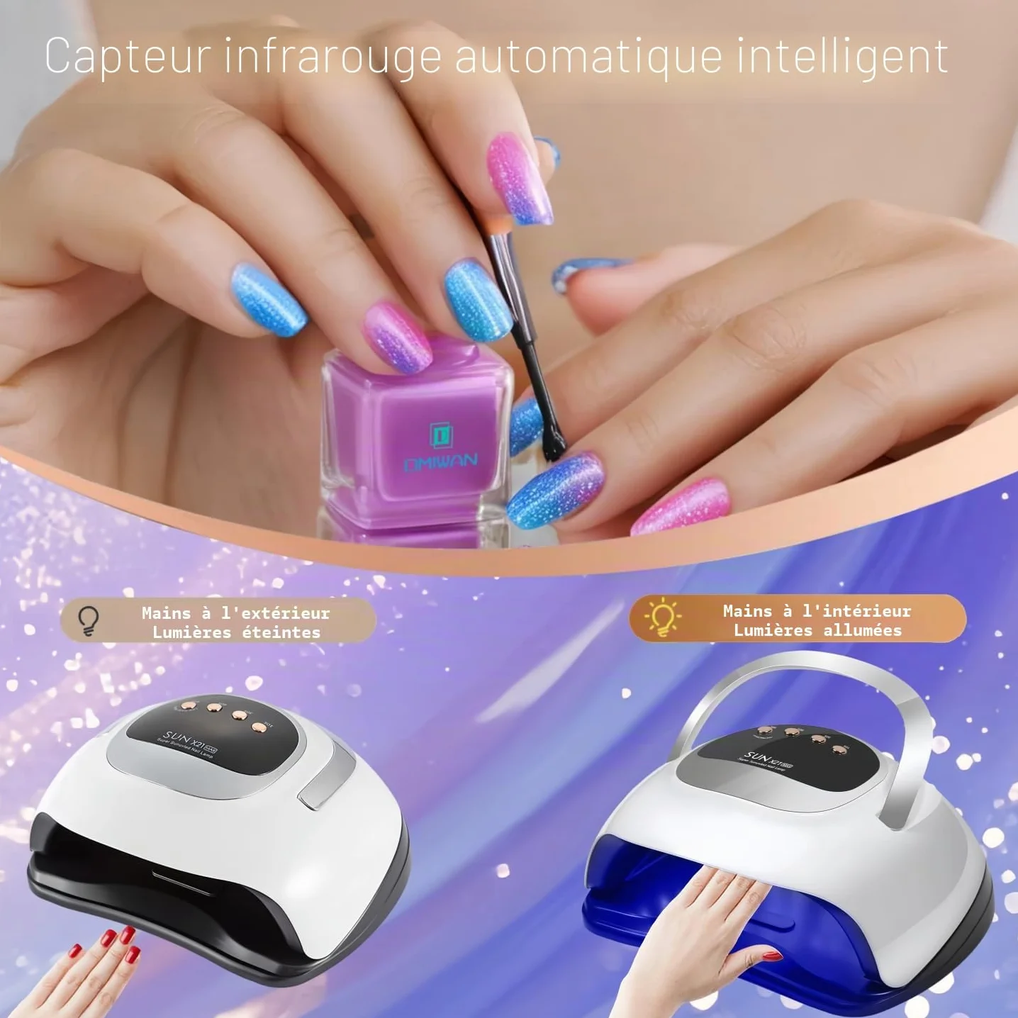 Lampe UV Pour Ongles en Gel, Lampe UV Professionnelle Pour Ongles 320W avec 72 LED, Capteur Automatique, 4 Minuteries