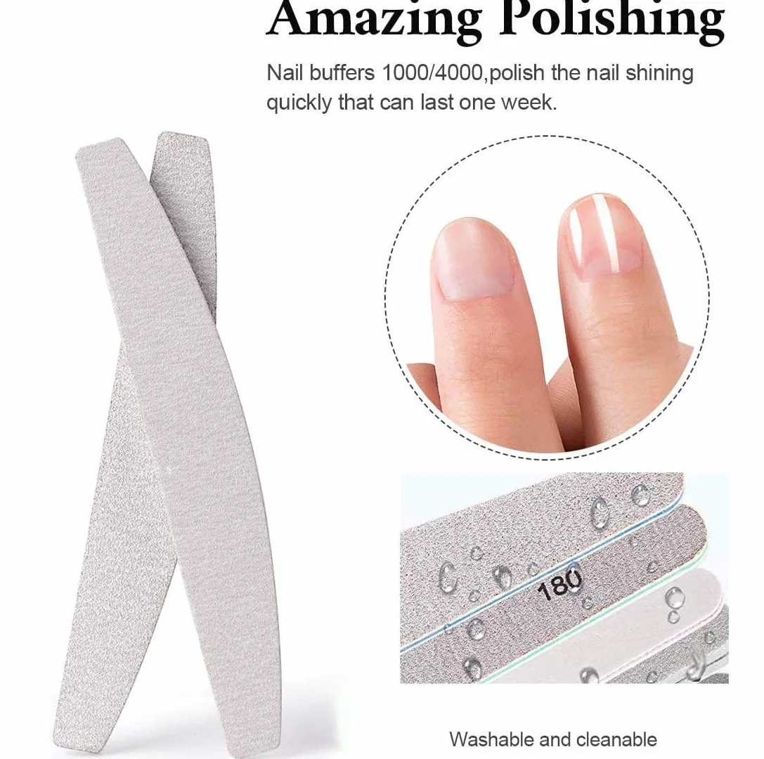 GeekerChip Lime à Ongles Professionnelle 100/180 Double Face Lavable Nail Art Gel Acrylique Naturel Manucure