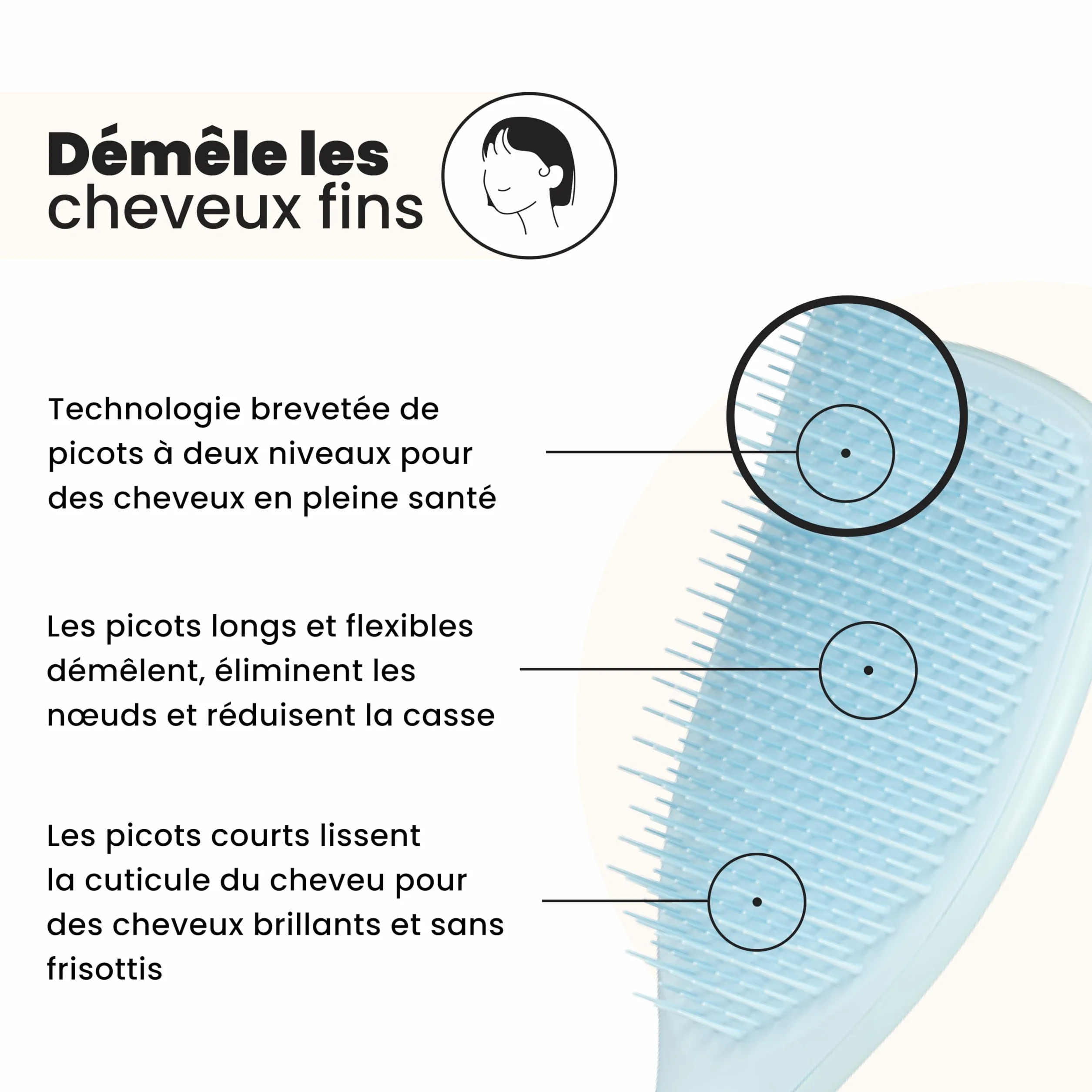 Tangle Teezer Ultimate Detangler Grande Brosse à Cheveux Cheveux Colorés Fins Picots Souples 2 Niveaux Bleu Mer