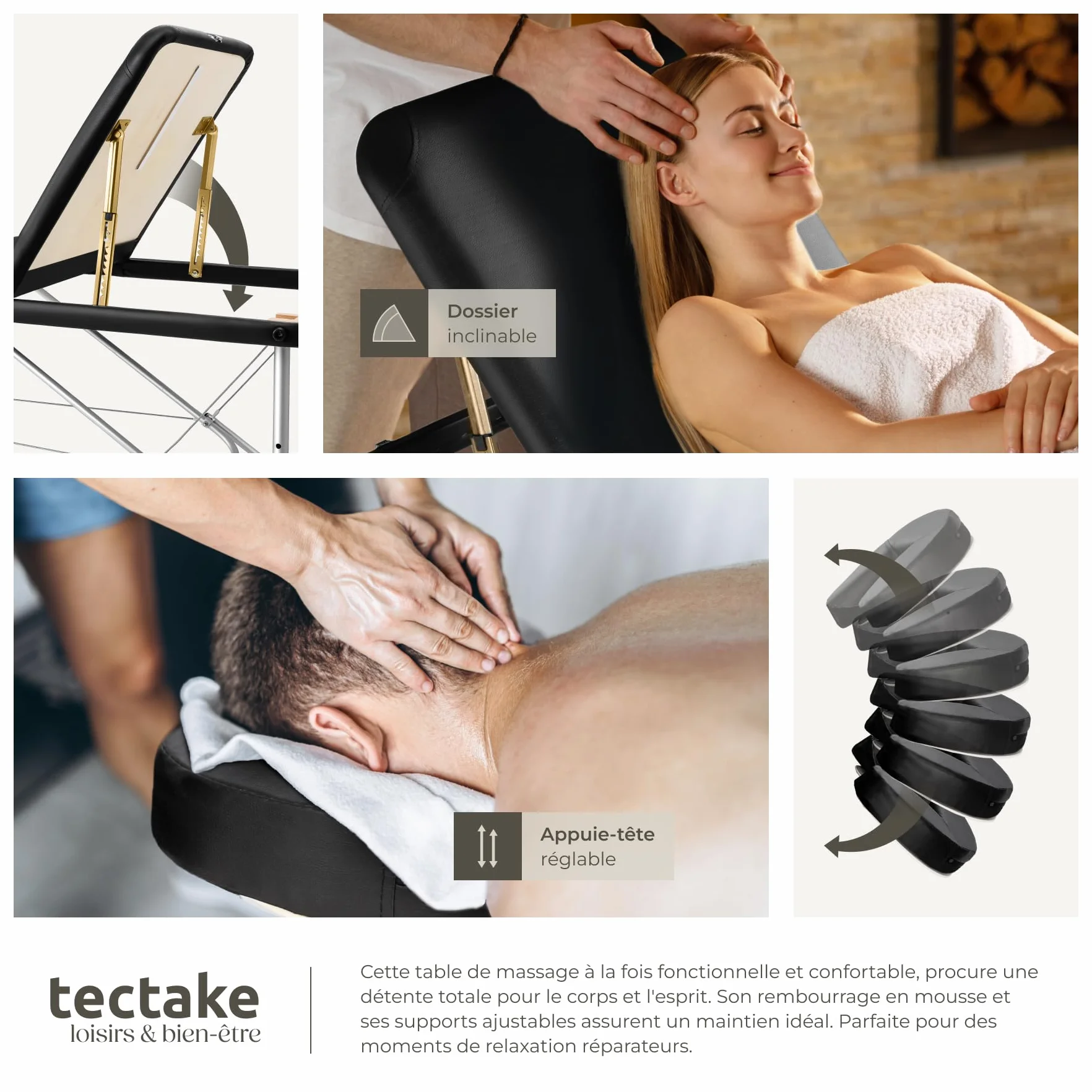 Tectake Table de Massage Pliante Professionnelle 3 Zones Aluminium Cosmetique Lit de Massage Tatouage Portable avec Repose Bras