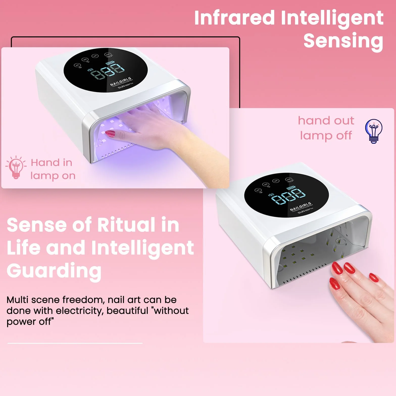 NAILGIRLS 150W Lampe à Ongles UV LED Sans Fil-Machine à Ongles Professionnelle de Salon à Durcissement Rapide avec 36 perles, Rechargeable pour L'utilisation à la Maison et au Salon