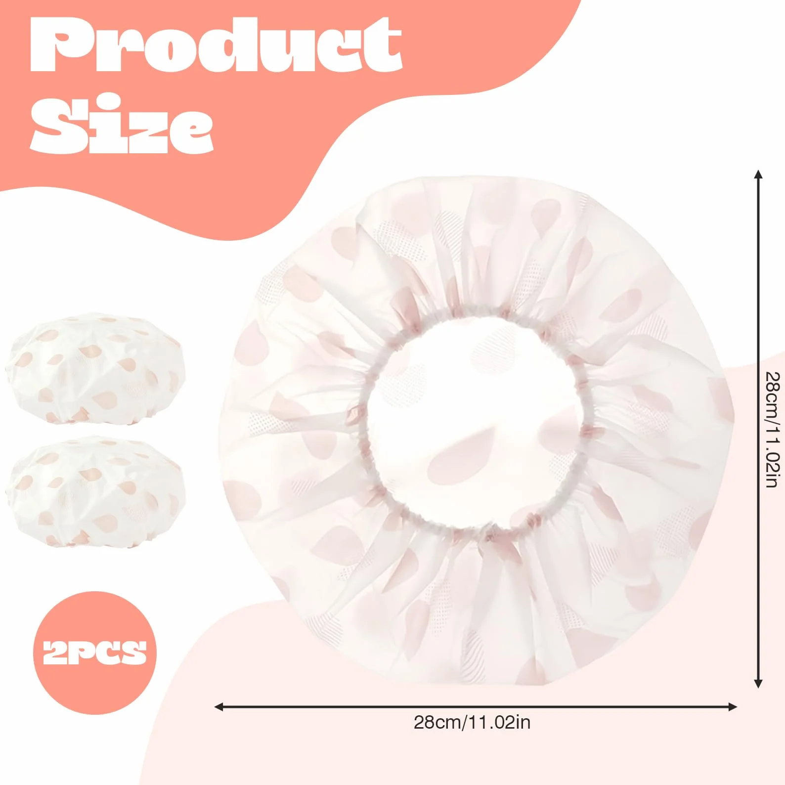 Bonnet de Douche Femme Impermeable Réutilisables 28 cm Shower Cap Plastique Écologique Rose