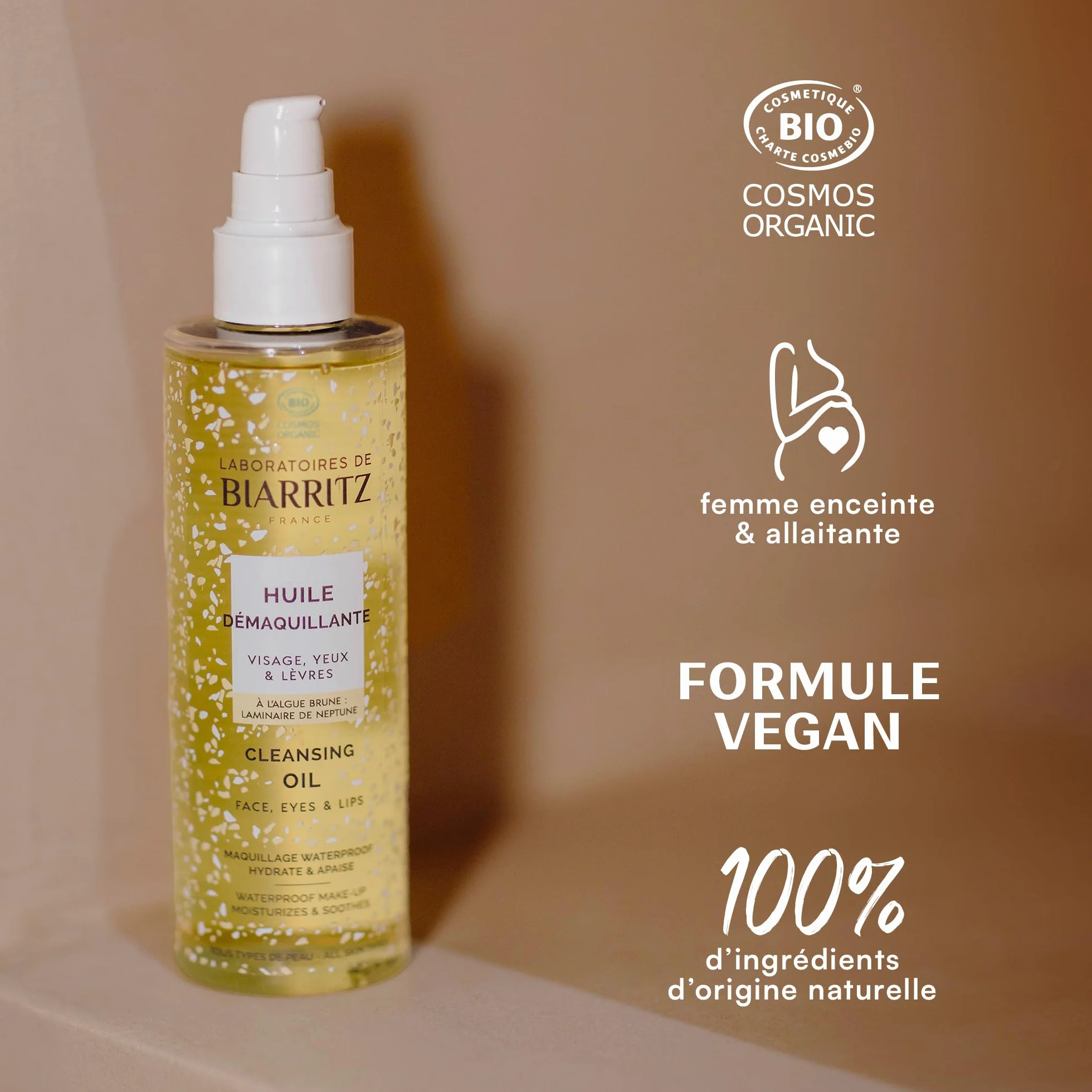 Laboratoires de Biarritz - Huile Démaquillante Visage, Yeux, Lèvres - Démaquille, Hydrate et Apaise - Efficace sur Maquillage Waterproof - Certifiée Bio - Formule Vegan - Fabriquée en France - 200 ml