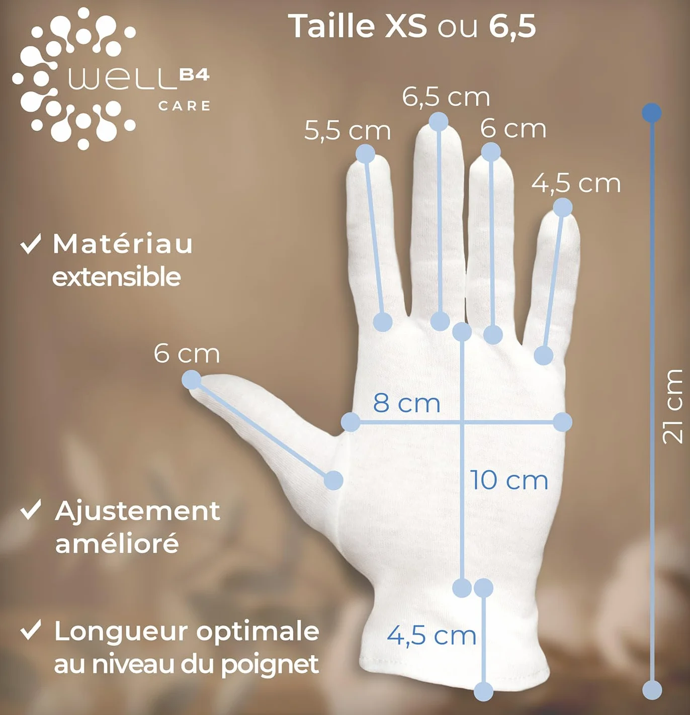 Gants coton blanc respirant pour peau sèche et sensible, dermatologique avec coutures renforcées, confortable jour et nuit - soins des mains