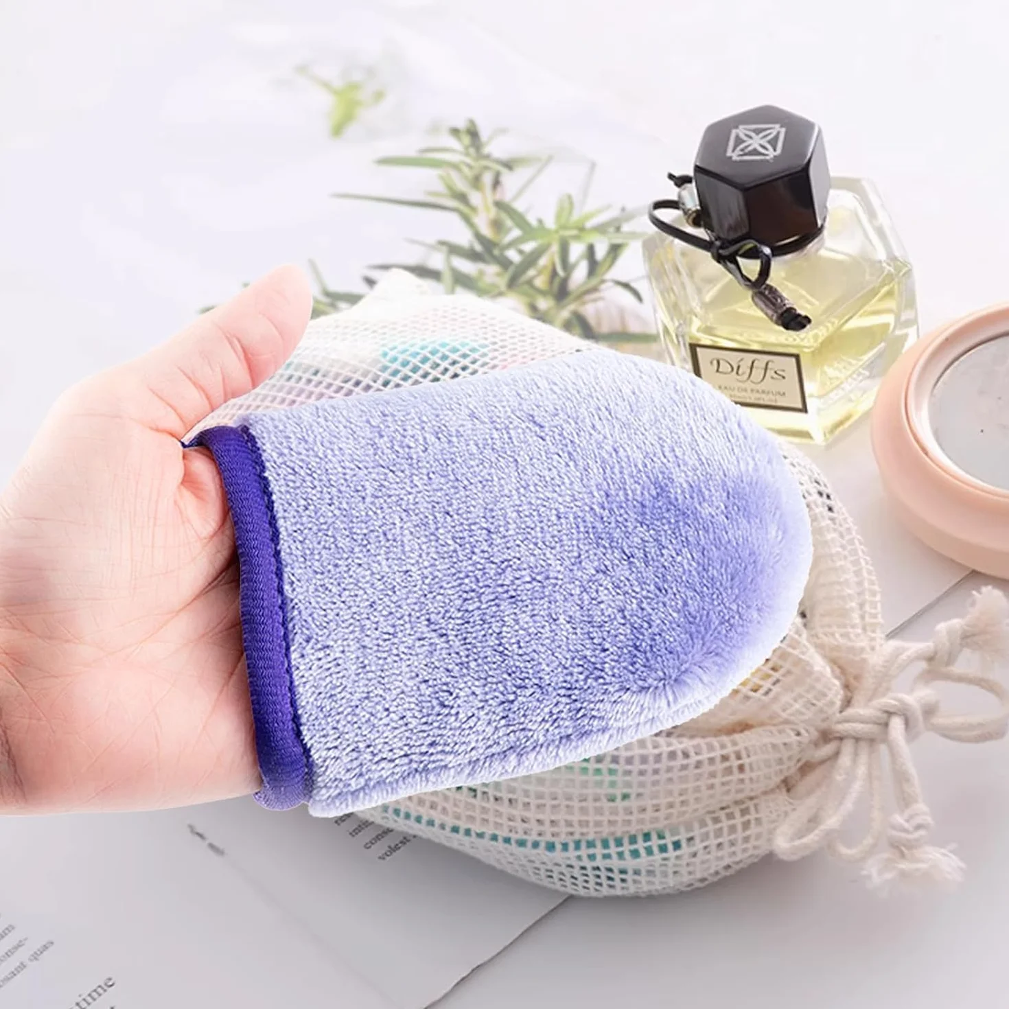 Gant Démaquillant Lavable Microfibre 12 PCS, Lingettes Réutilisables Ultra-Doux, Éponge Visage