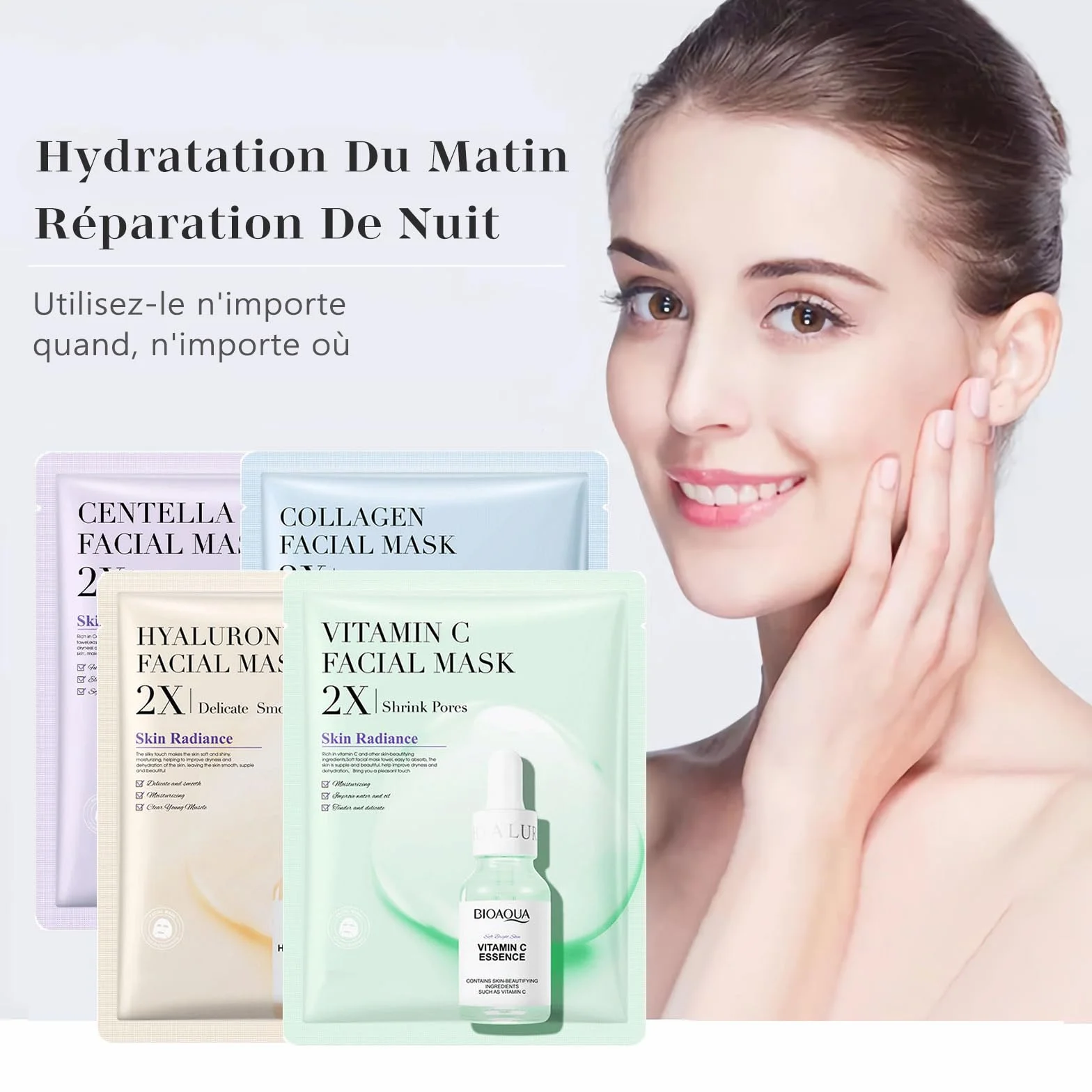 JORUN 12 Masques Hydratants en Tissu - Masques Coréens Anti-Âge, Éclaircissants, Multipack Beauté Vegan
