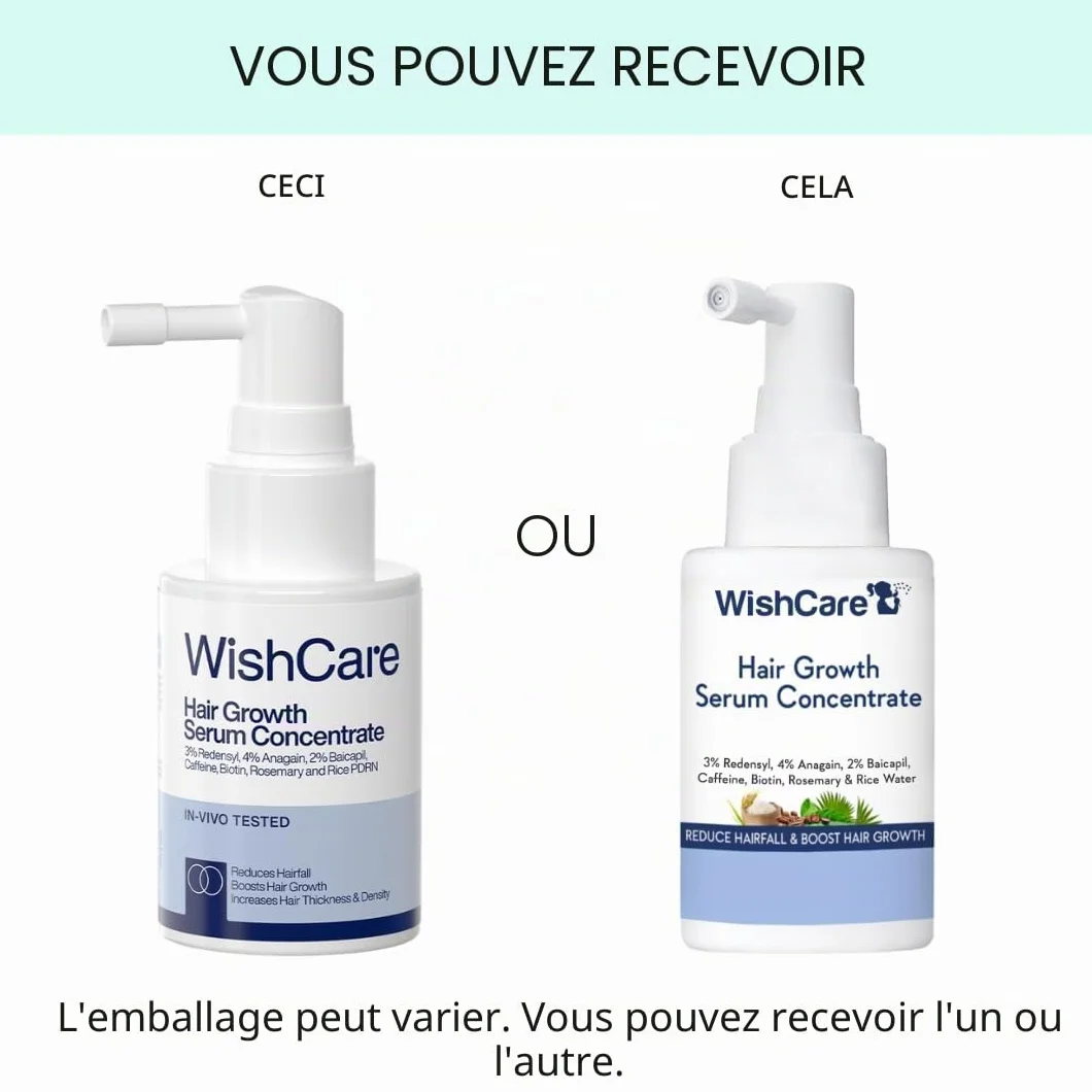 Sérum de croissance des cheveux WishCare avec romarin, Redensyl, Anagain, Baicapil, caféine, biotine