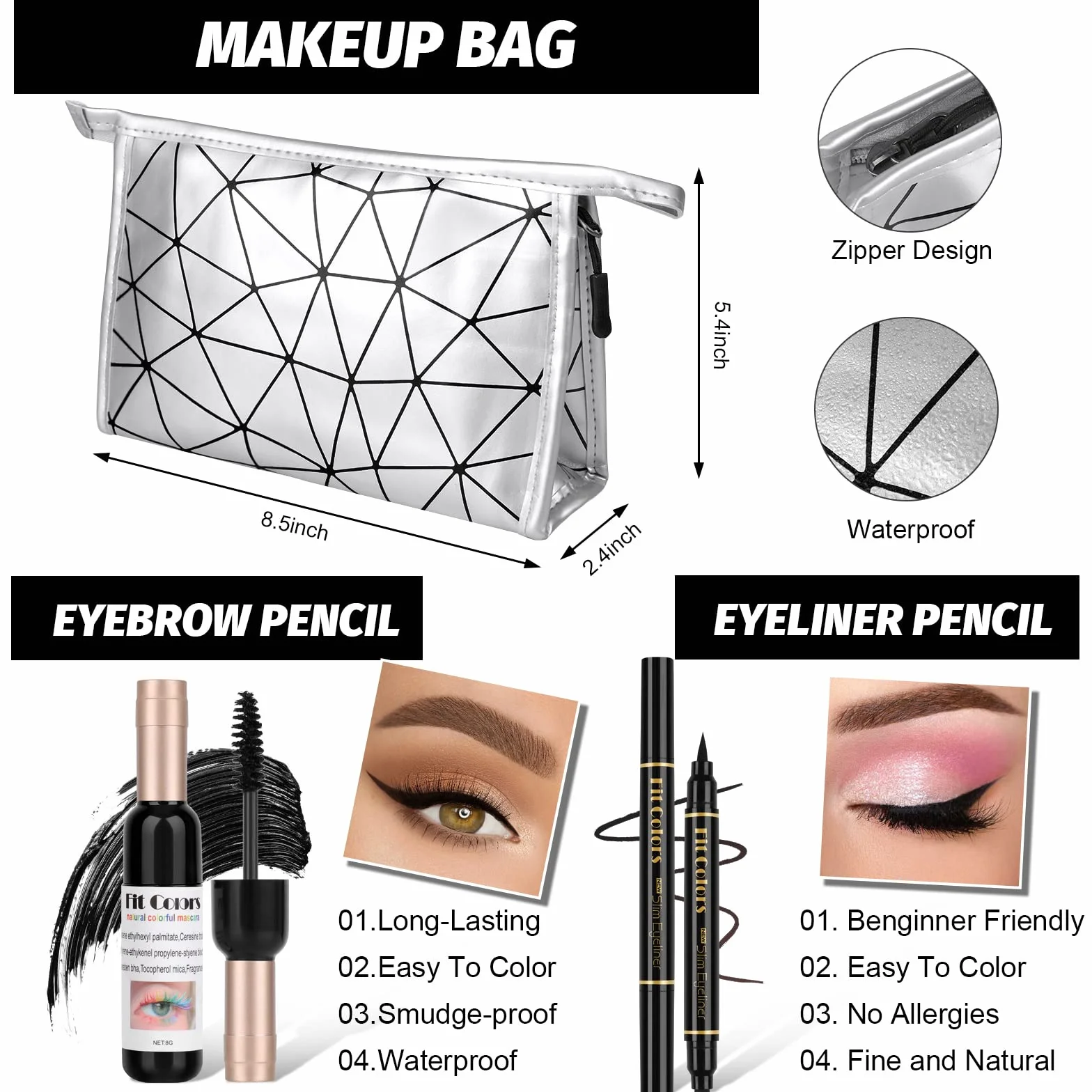 Kit de maquillage professionnel tout-en-un avec sac de rangement portable pour adolescents et adultes (13 pièces)
