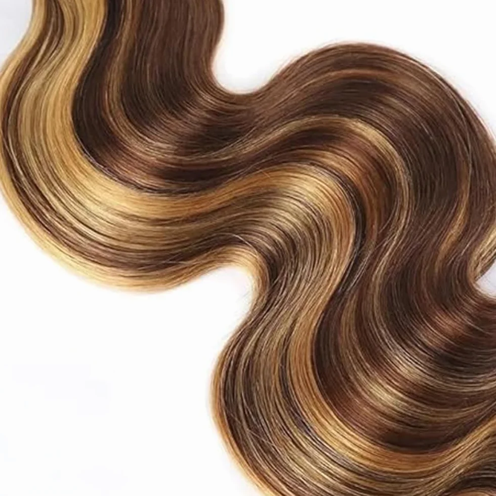 Human Hair Extensions Body Wave Human Hair Bundles Sew in Bundles P4/27 Highlight Blonde Unprocessed Virgin Cheveux Humain Minimal Smell Low Tangle for Women 1 Bundle 16 Inch