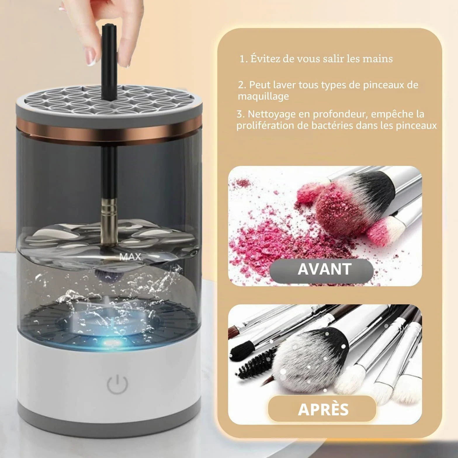 Nettoyeur de pinceaux de Maquillage électrique, Machine de Nettoyage de pinceaux de Maquillage, Outils de Nettoyage Automatique pour Toutes Les Tailles de pinceaux de Maquillage