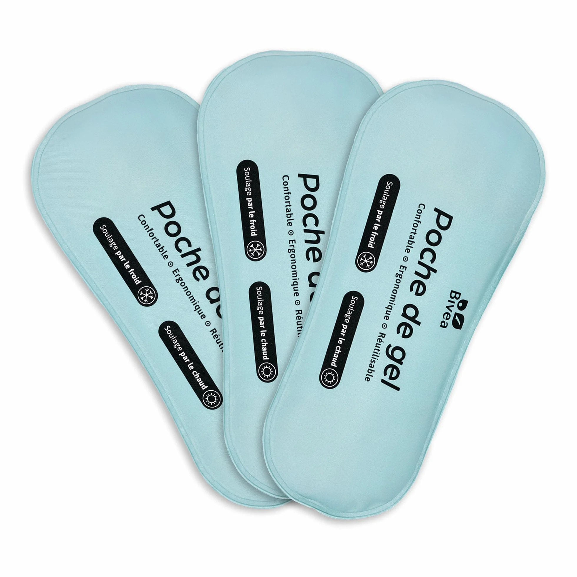 Bivea Lot de 3 Poches de Gel Ergonomique pour Bain Dérivatif Cryothérapie Périnéale Petit Format