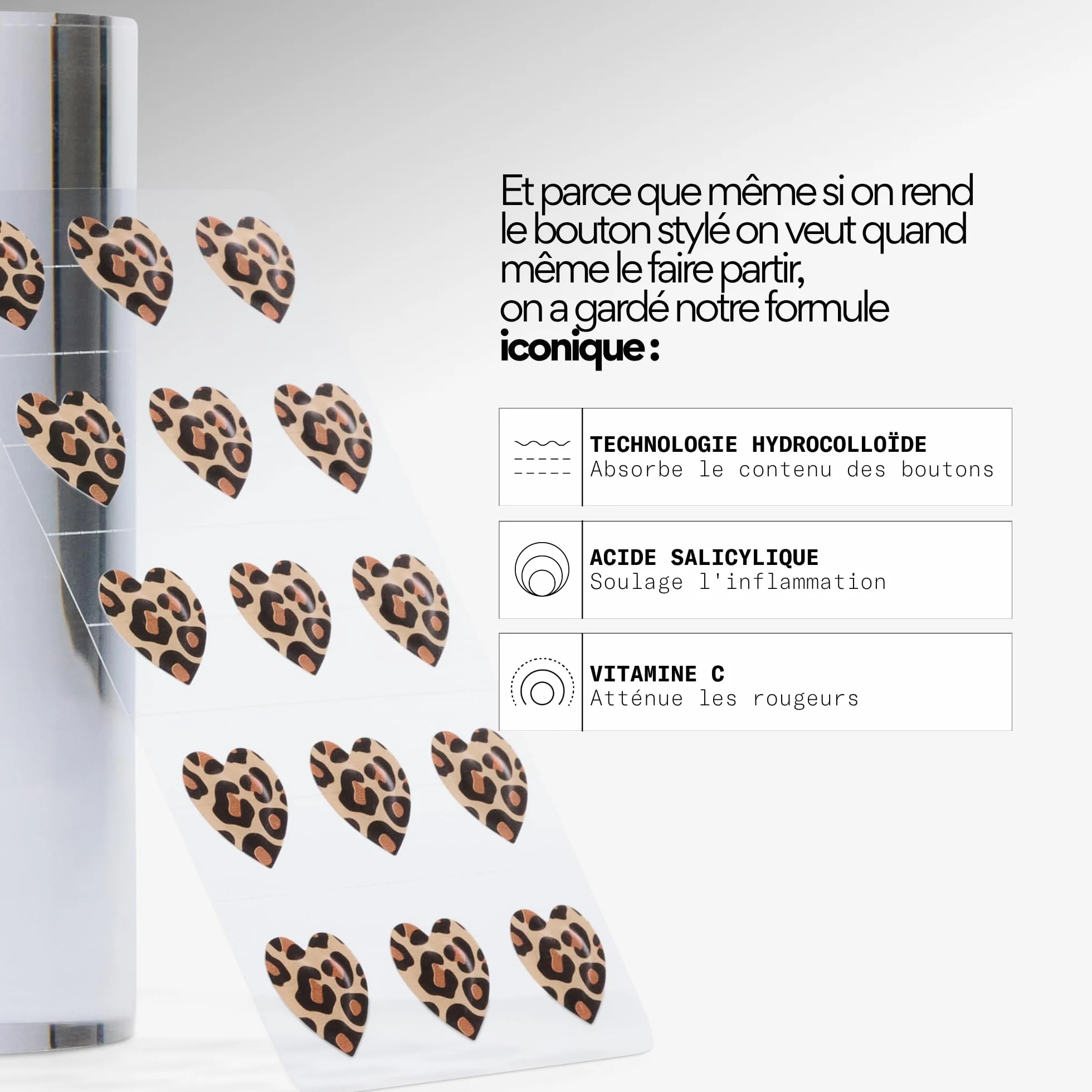 Patchs boutons édition limitée léopard x15 - Traitement de l'acné - Soulagement rapide, invisible sous le maquillage