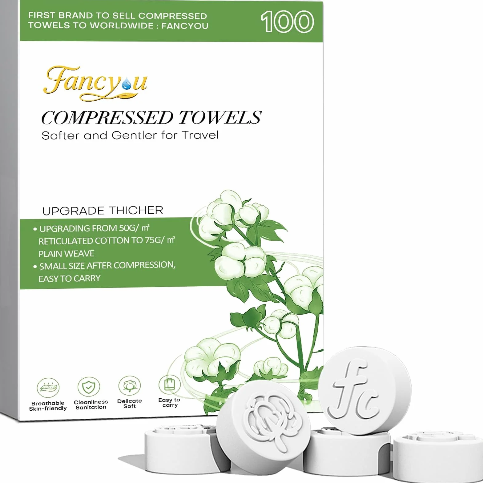 Serviette Compressée Biodégradable Jetable, Lingettes Ultra-douce, Mini Chiffons Absorbant, Torchon Voyage 100 Unité Vert