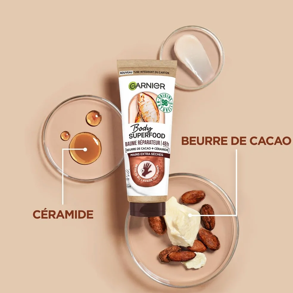 Garnier Baume Mains Réparateur 48H Beurre de Cacao Céramide 75 ml