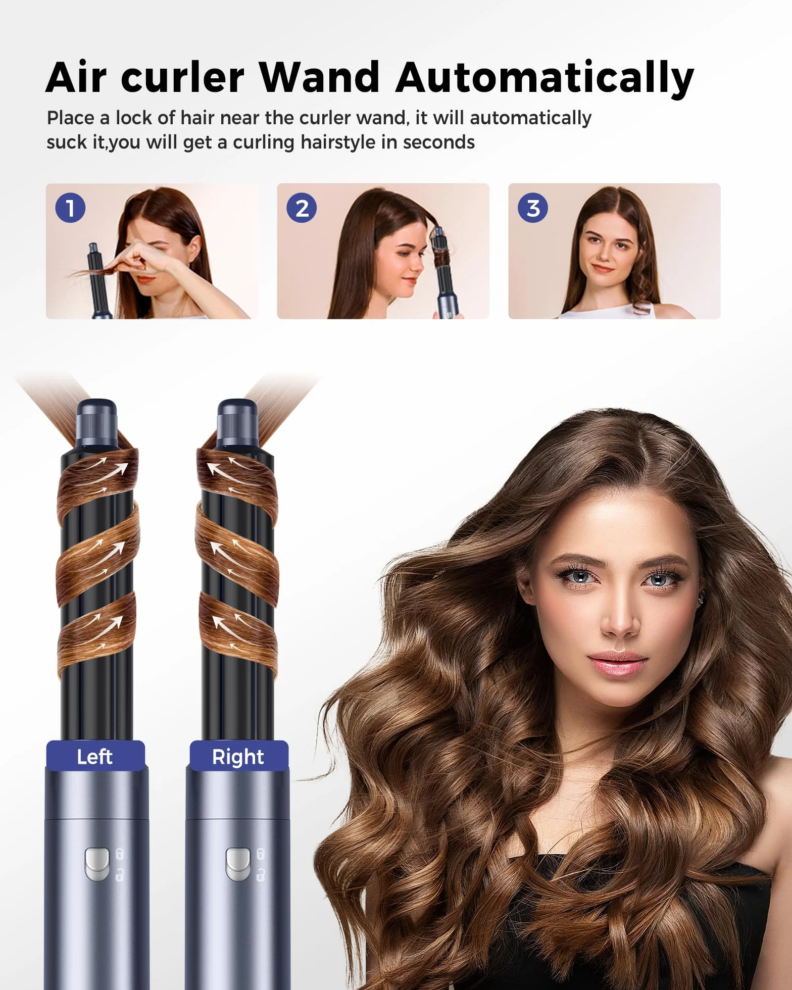 Airbrush 6 en 1 Hair Styler Air Styler Sèche Cheveux Brosse Soufflante Fer à Boucler Lissant
