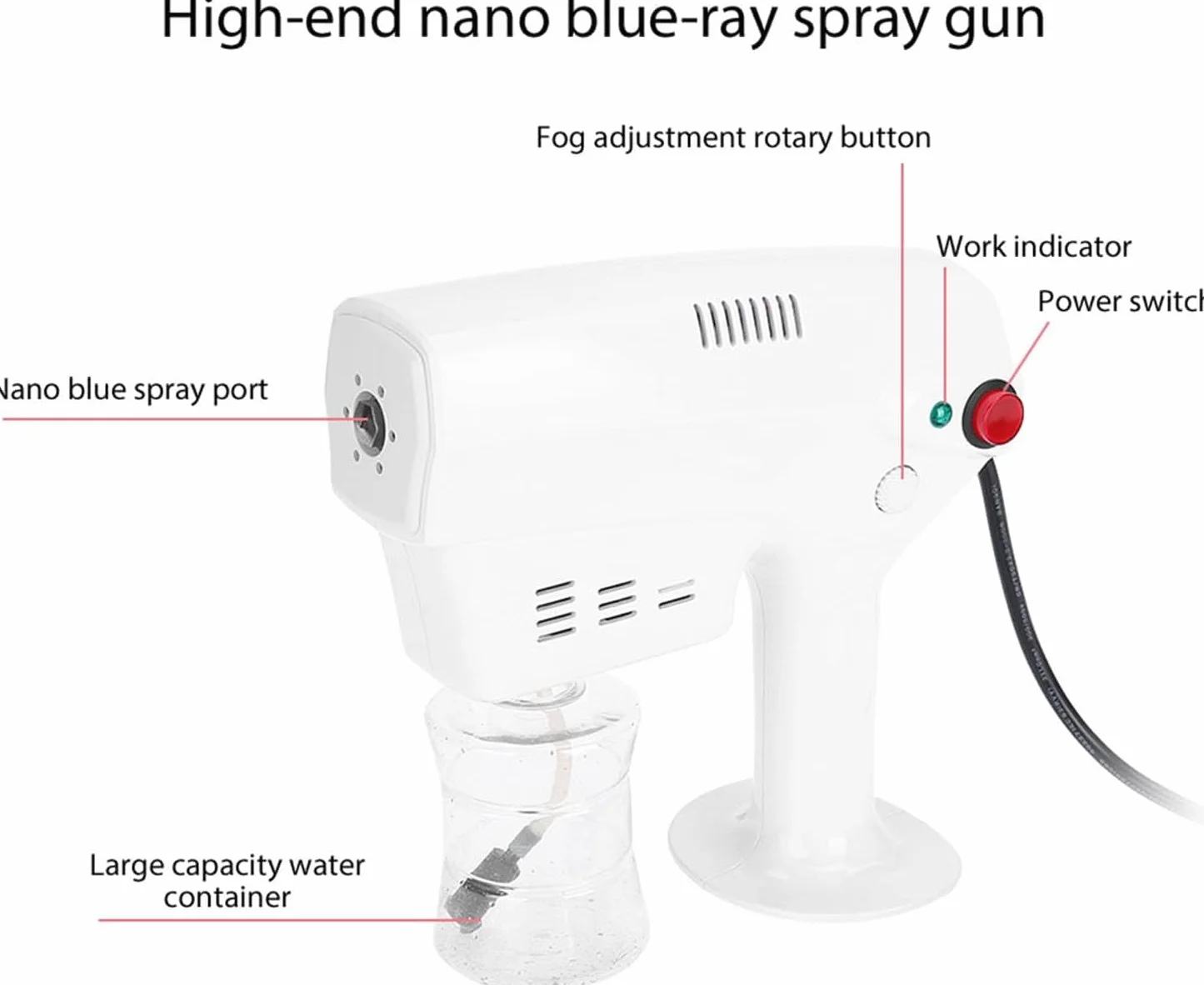 Pongnas Pistolet à vapeur Nano cheveux 300 ml multifonction humidificateur outil soins capillaires