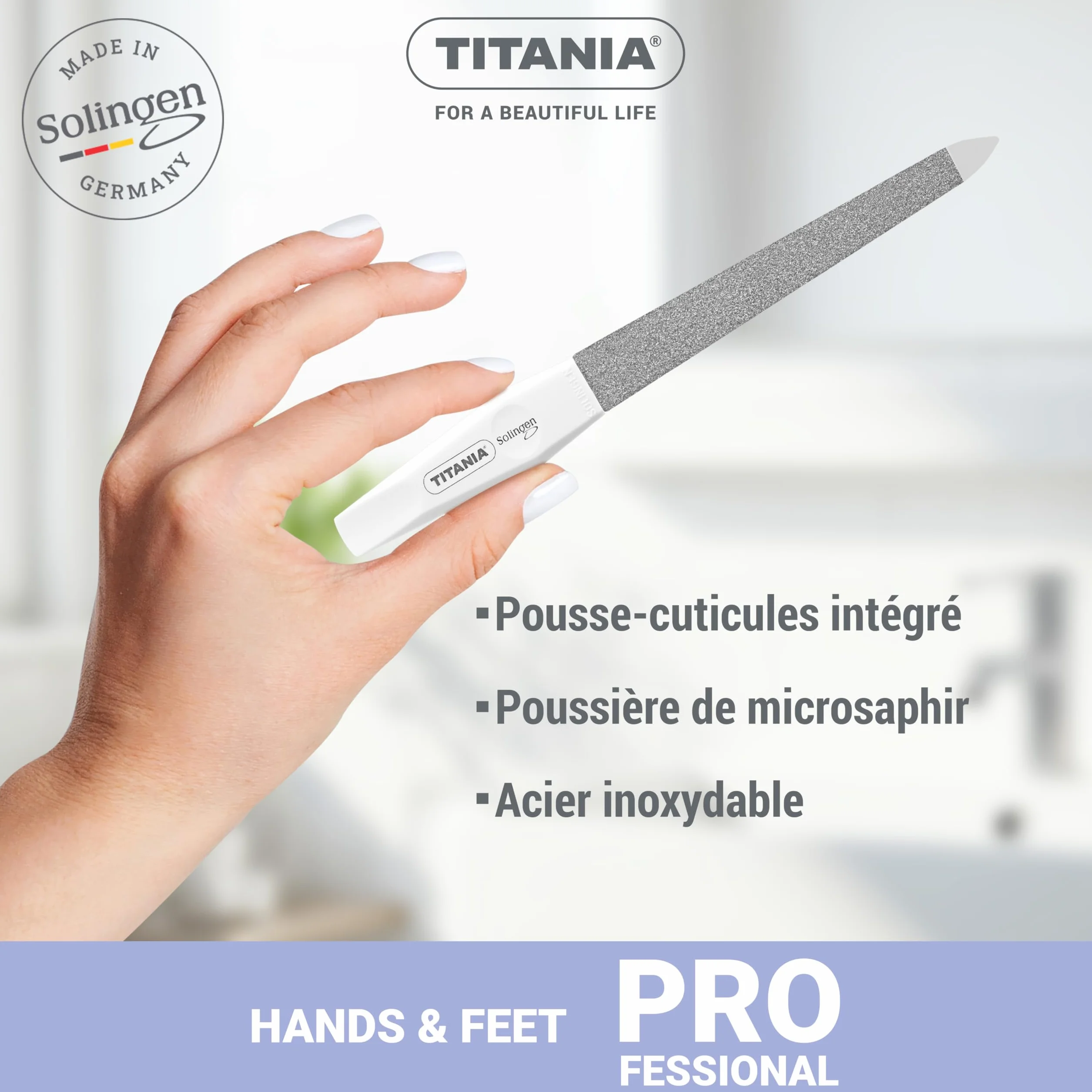 TITANIA Solingen Lot de 4 limes à ongles saphir 12/15/17/20 cm professionnelles manucure pédicure