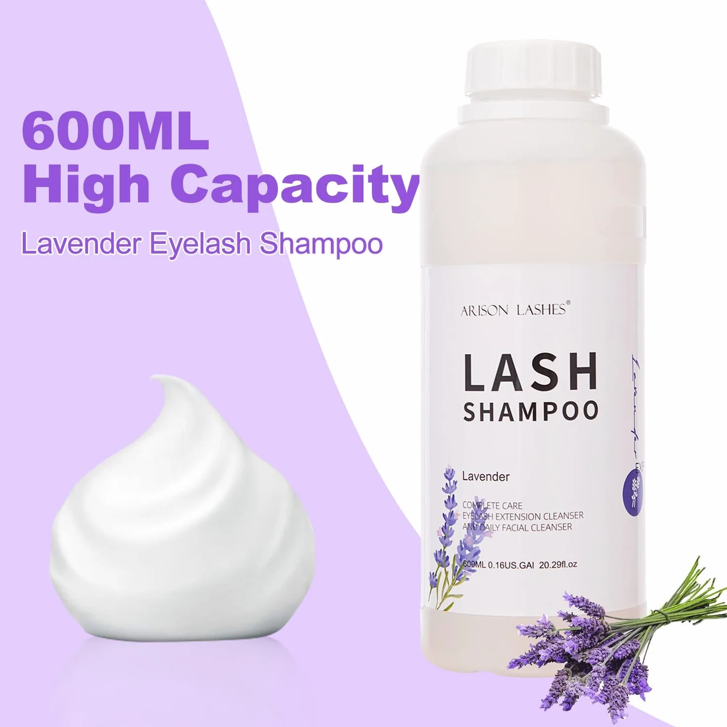 Shampoing Cils Mousse 600ml Nettoyant Paupières Lash Shampoo Eyelash Extension Cleanser Lavender