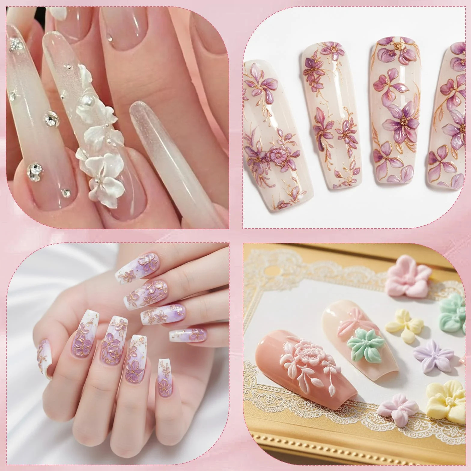 Moule en silicone 3D fleurs pour Nail Art, Gel et Résine