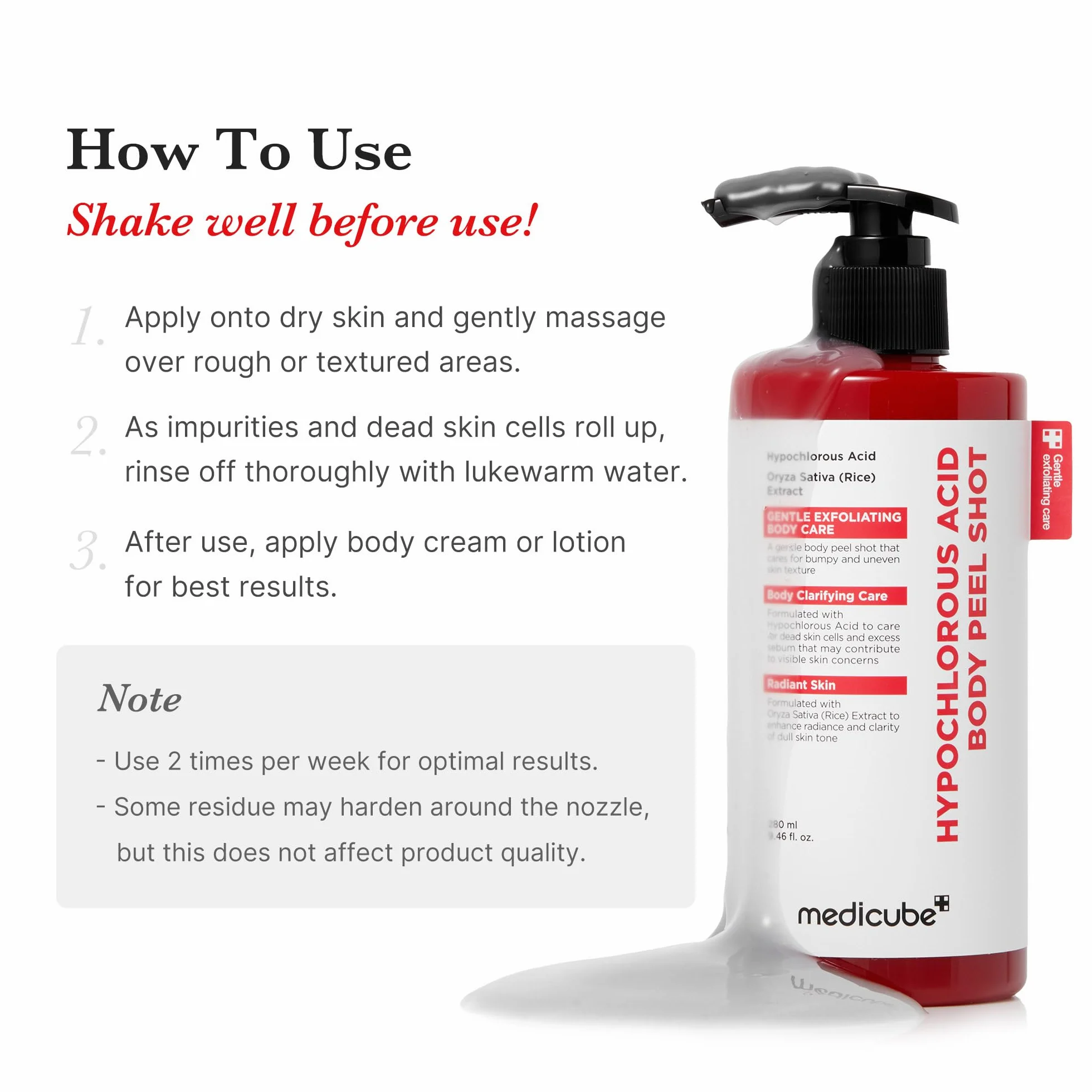 Medicube Body Peel Shot with Hypochlorous Acid Gentle Body Exfoliating Serum 9.46 fl.oz