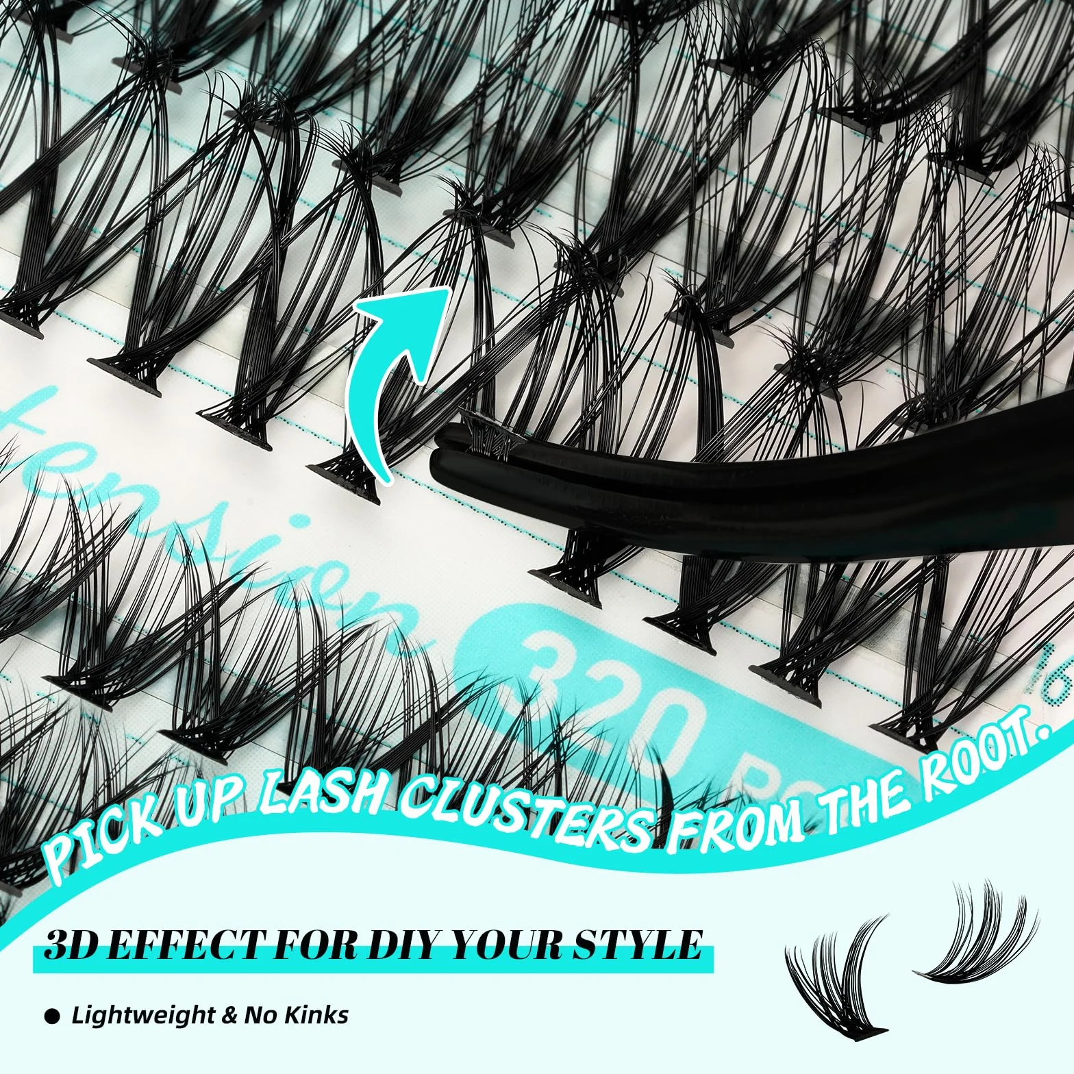 Lashes 3040D Lot de 320 extensions de cils avec colle et scellement pour retirer les cils, pince à épiler (kit 3040D, 9-16MIX)
