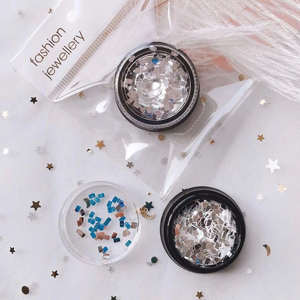 Paillettes carrées argentées décoration ongles maquillage loisirs créatifs kit