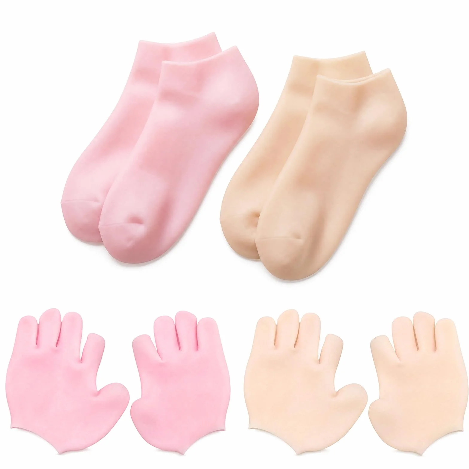 Chaussettes et Gants Hydratants en Silicone 4 Pièces Soin des Mains et Pieds Calleux Secs
