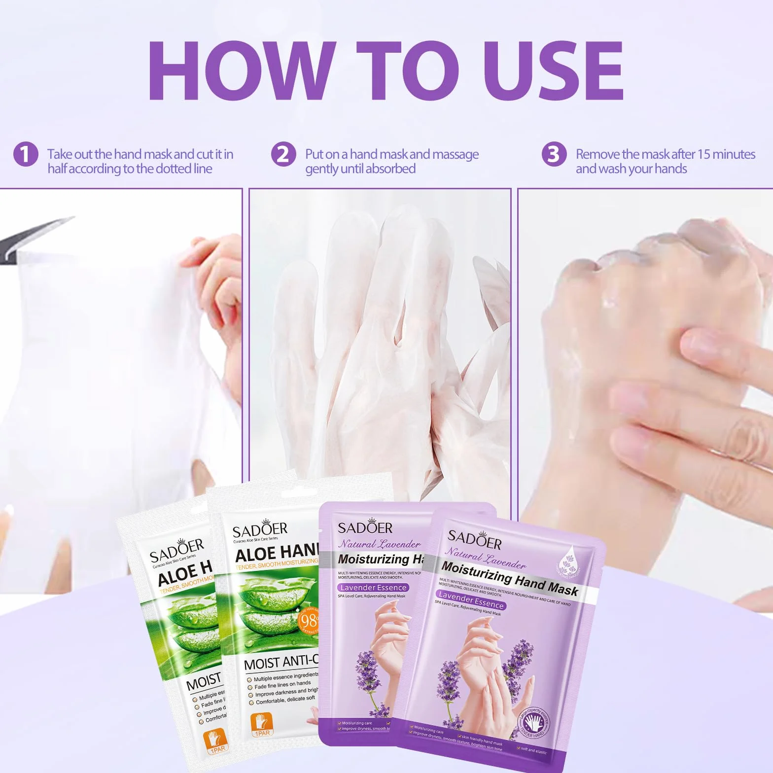 Gants Hydratants Masque De Main 4 Paires Lavande Aloe Vera Peau Sèche