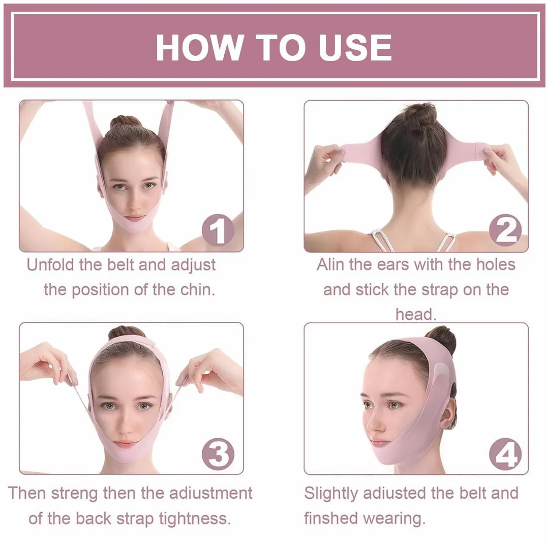 Masque Visage Liftant Réutilisable en Forme de V, Raffermissant Anti-Affaissement, Rose