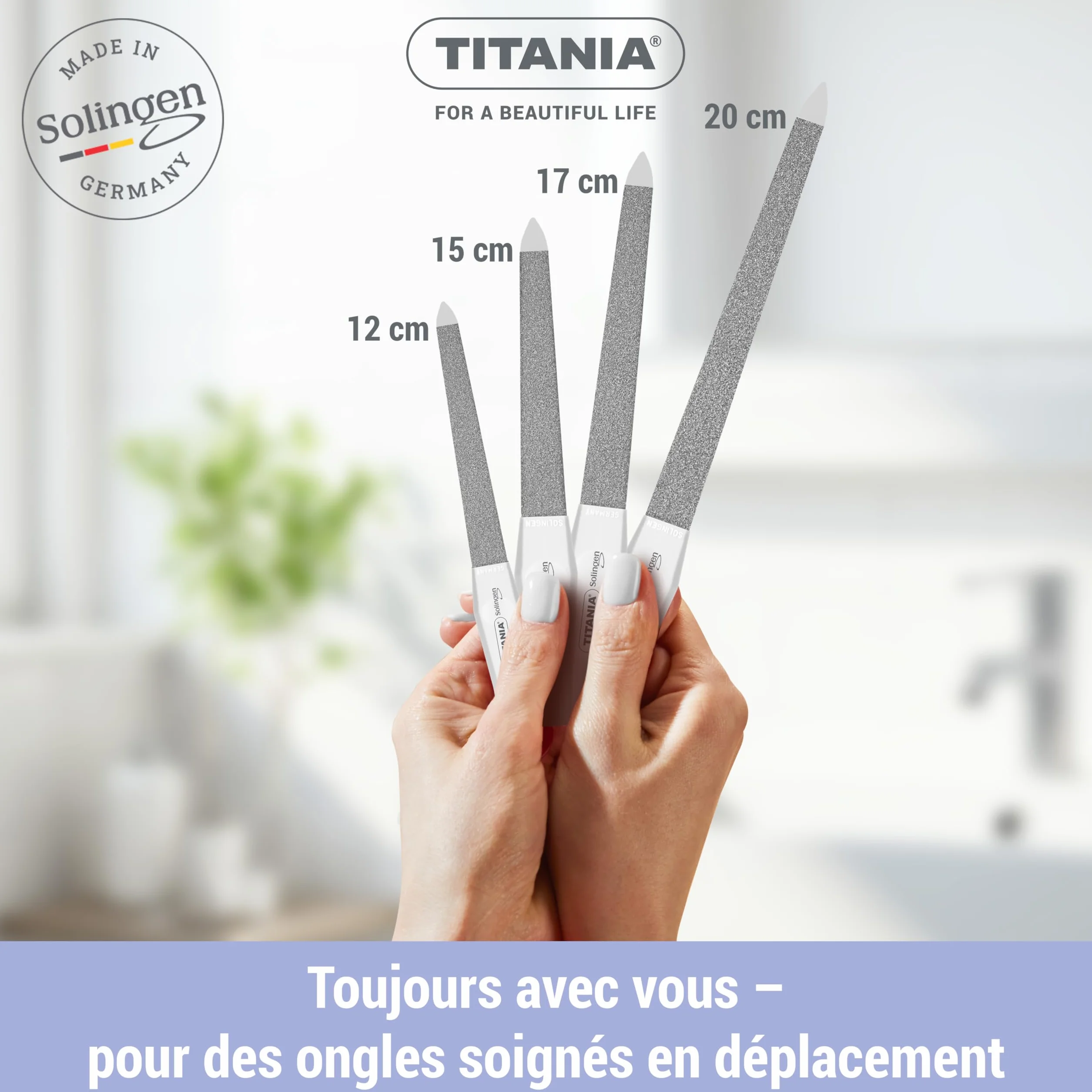 TITANIA Solingen Lot de 4 limes à ongles saphir 12/15/17/20 cm professionnelles manucure pédicure
