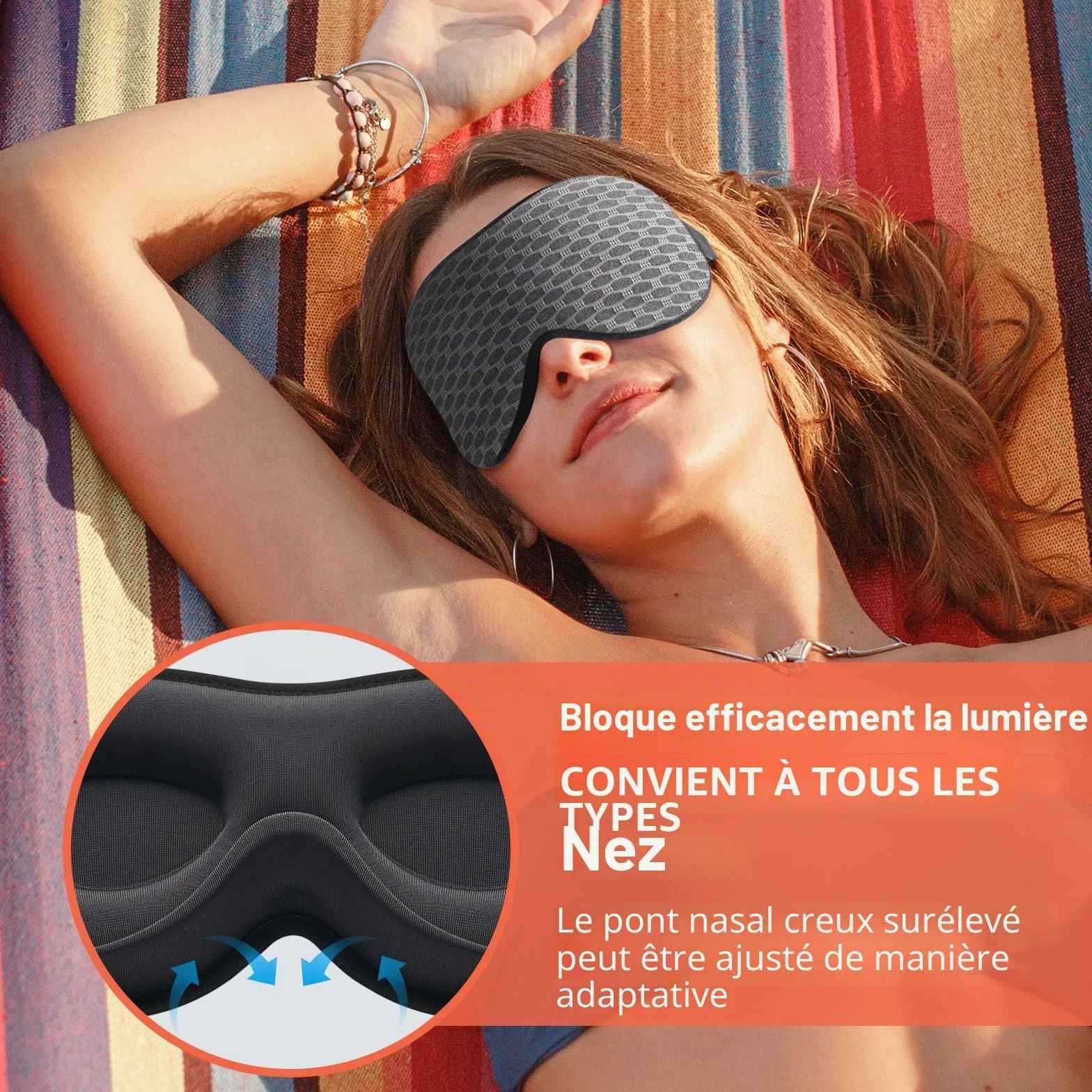 INNELO Masque de Sommeil 3D Anti-Lumière Homme Femme Respirant Confortable Gris