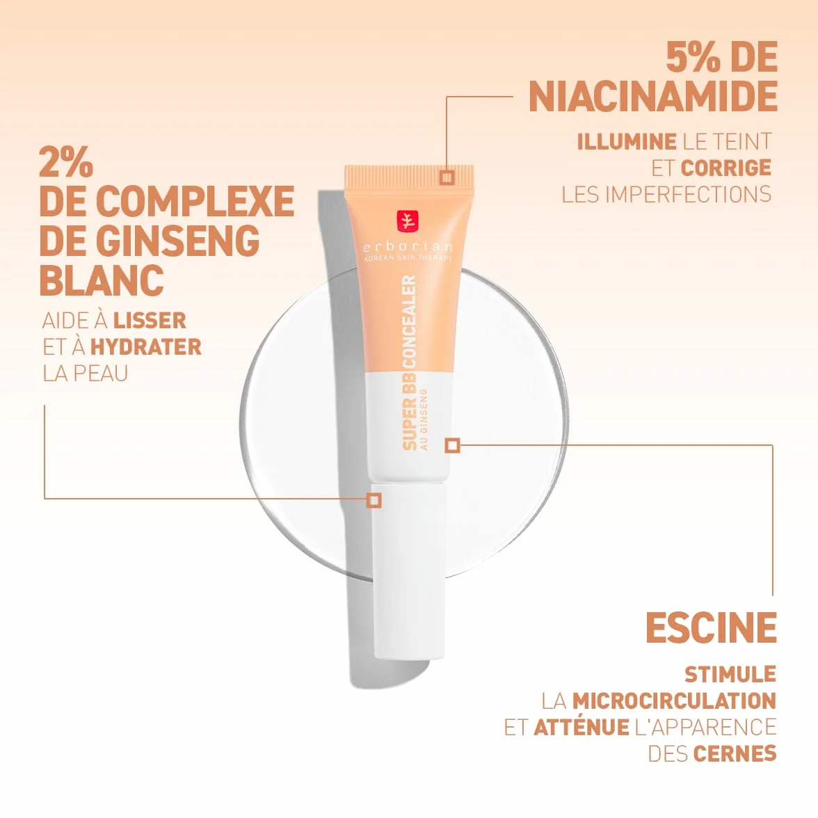Erborian Super BB Concealer Anticernes Haute Couvrance Niacinamide SPF 25 Correcteur Yeux Hydratant Nude 10ml