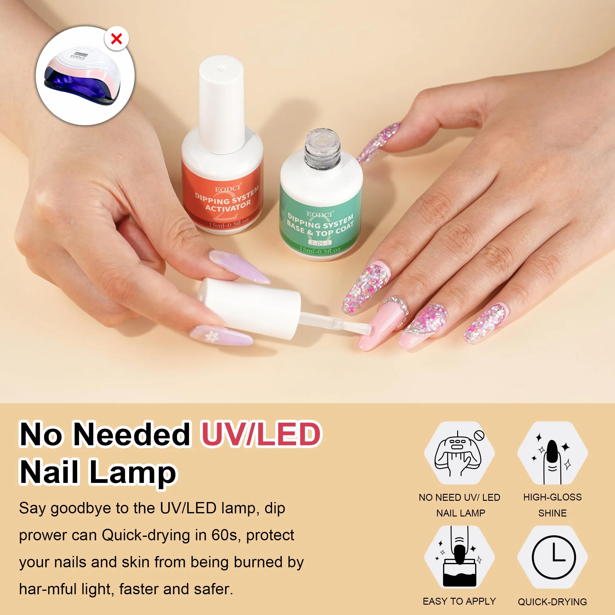 Dip Powder Liquid Set 2 en 1 Base Top Coat Activateur System Kit Trempage Poudre Ongles Acrylique Manucure
