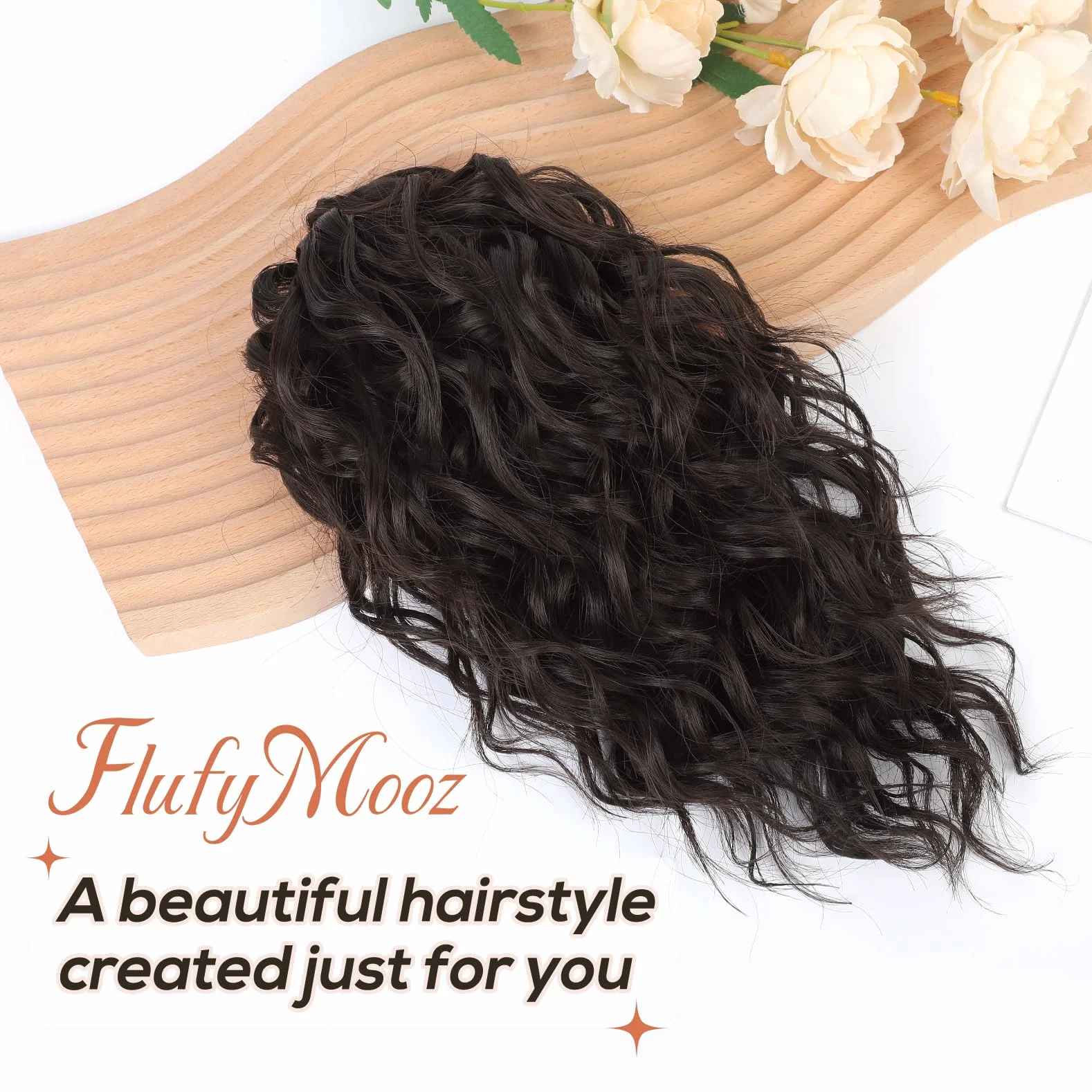 Flufymooz Extension de queue de cheval, 30,5 cm, queue de cheval courte à pince, ondulée et bouclée, clip à mâchoire pour extensions de queue de cheval, perruque synthétique naturelle pour femmes